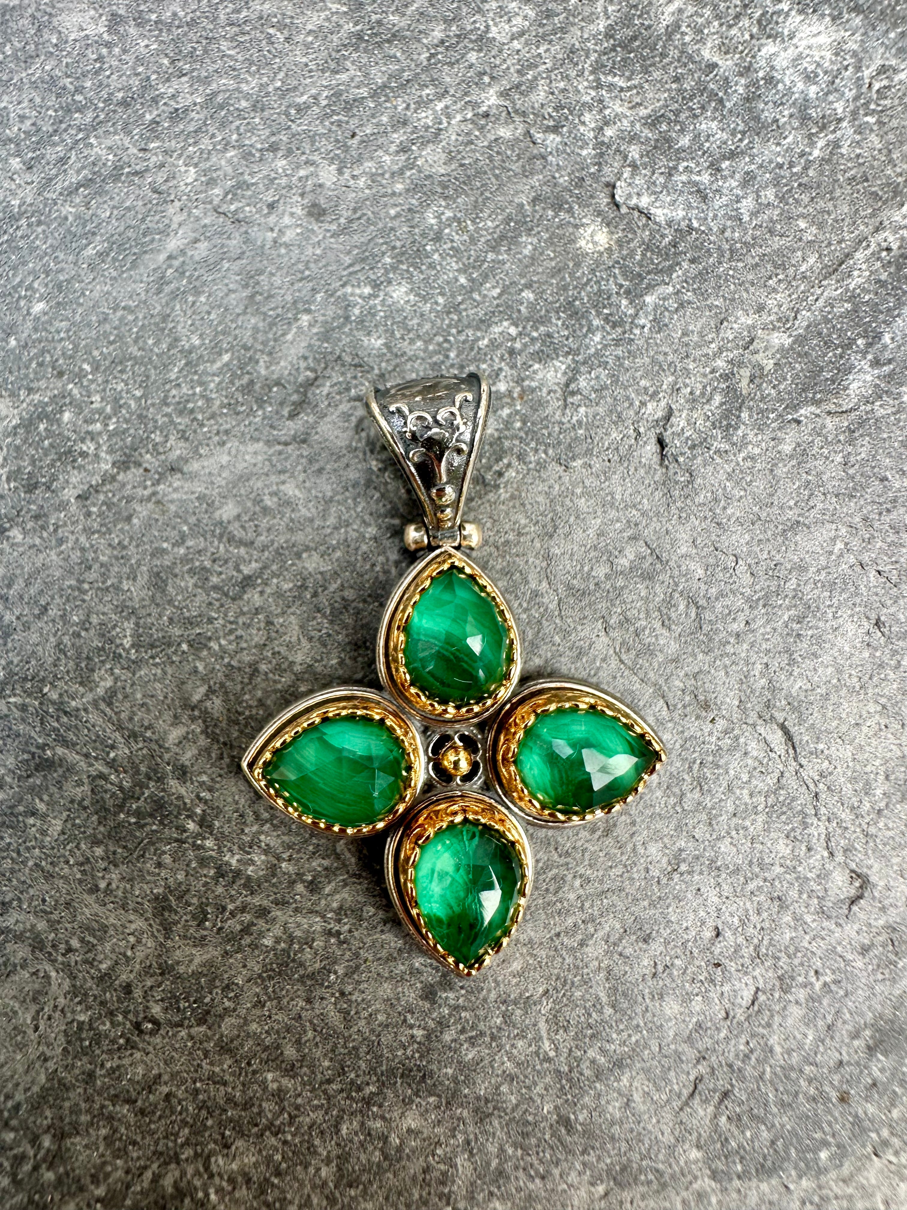 Malachite Doublet and Silver Pendant Cross
