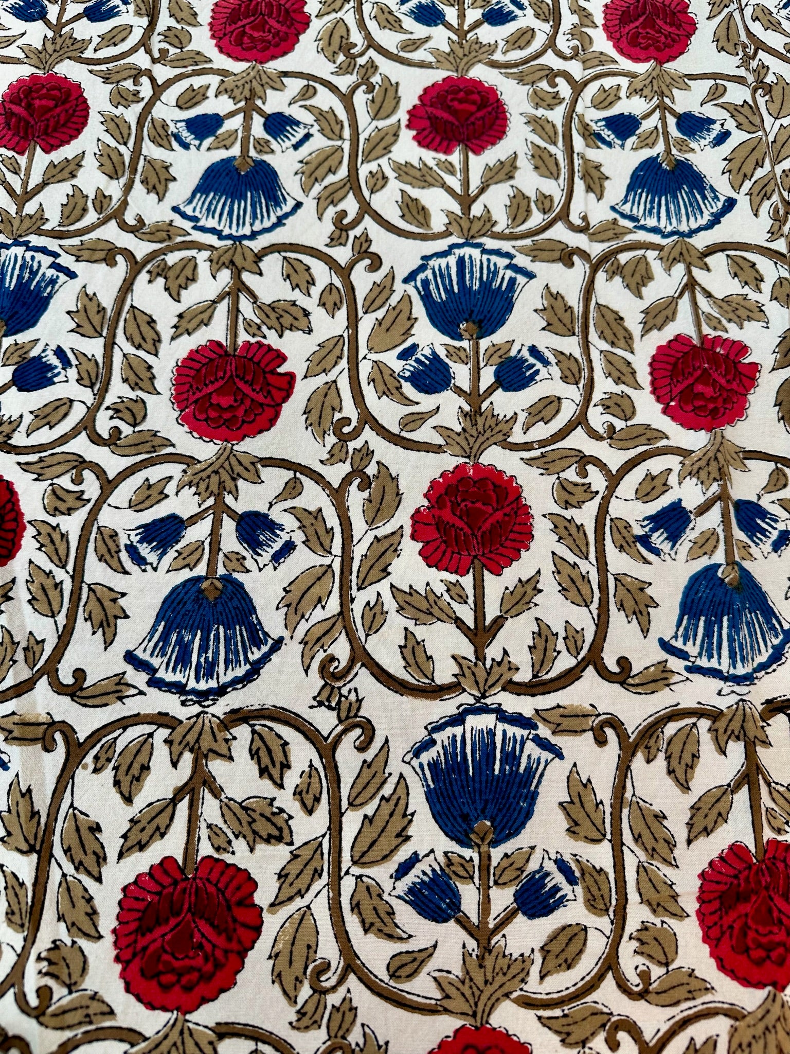 Anokhi Blue and Red Tulip Tablecloth