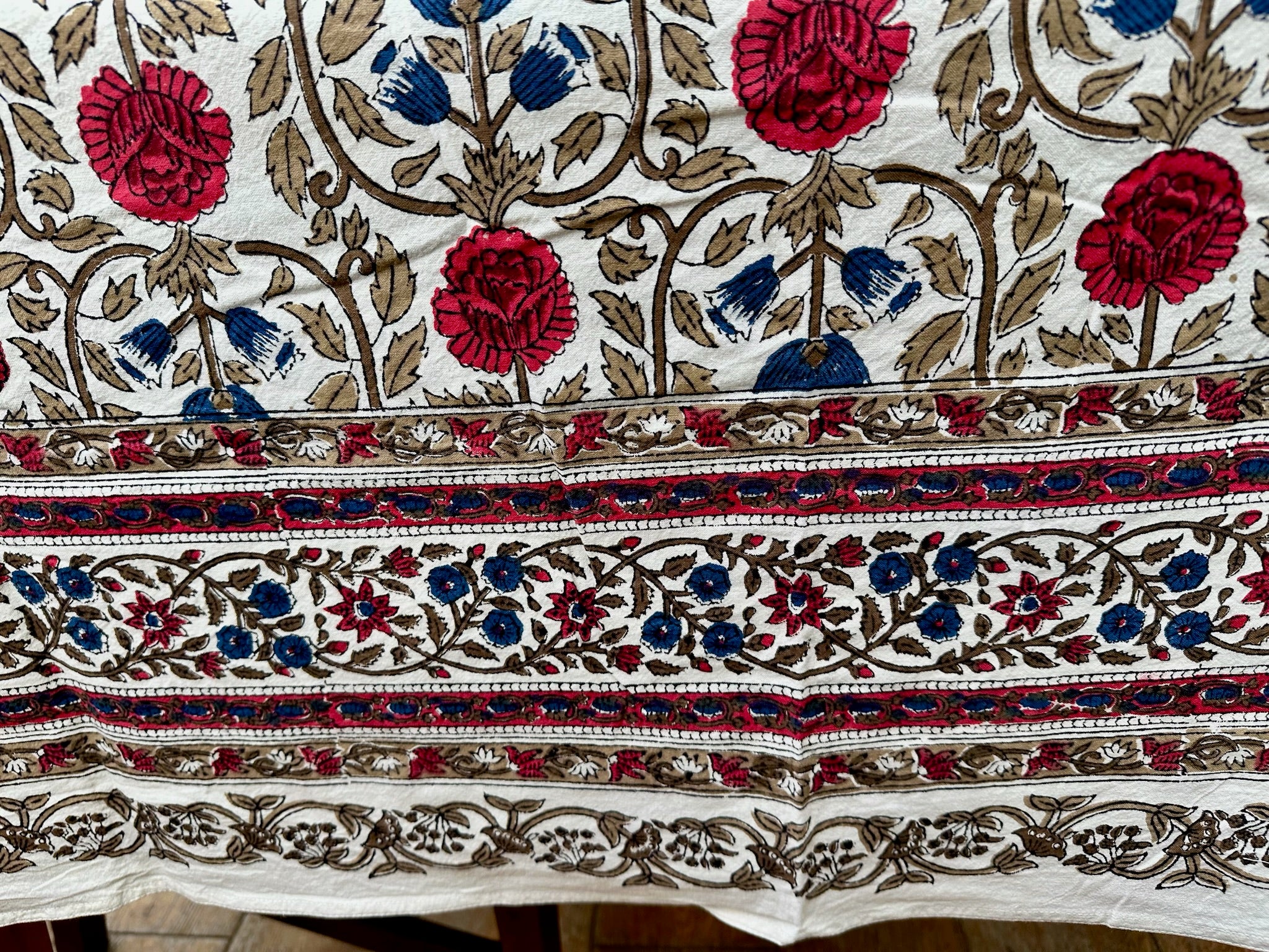 Anokhi Blue and Red Tulip Tablecloth