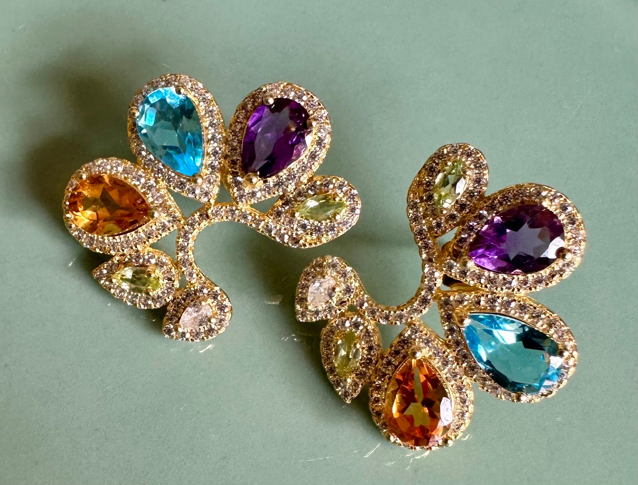 Multi Stone Crescent Earrings