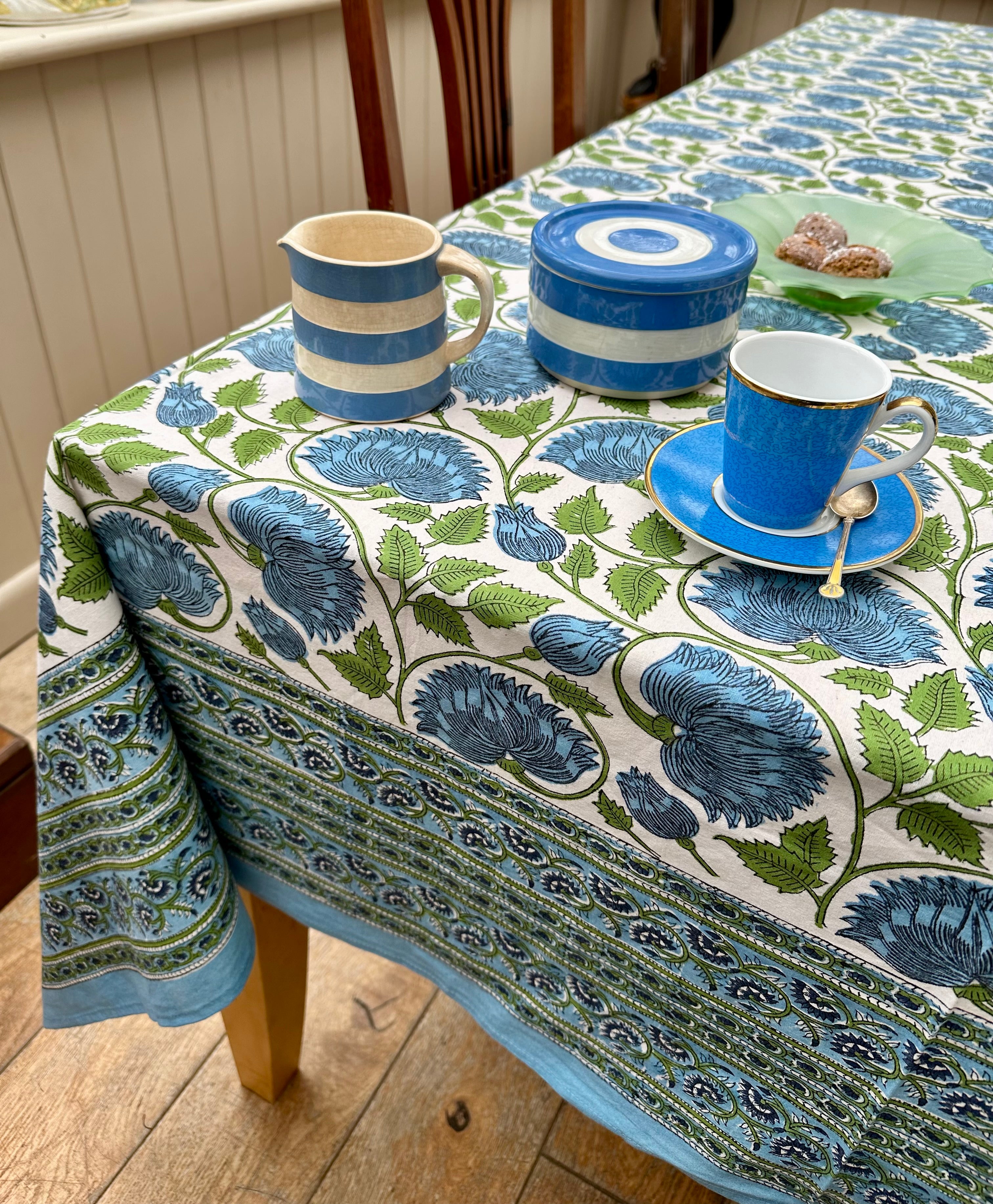 Blue and Leaf Tuscany Tablecloth