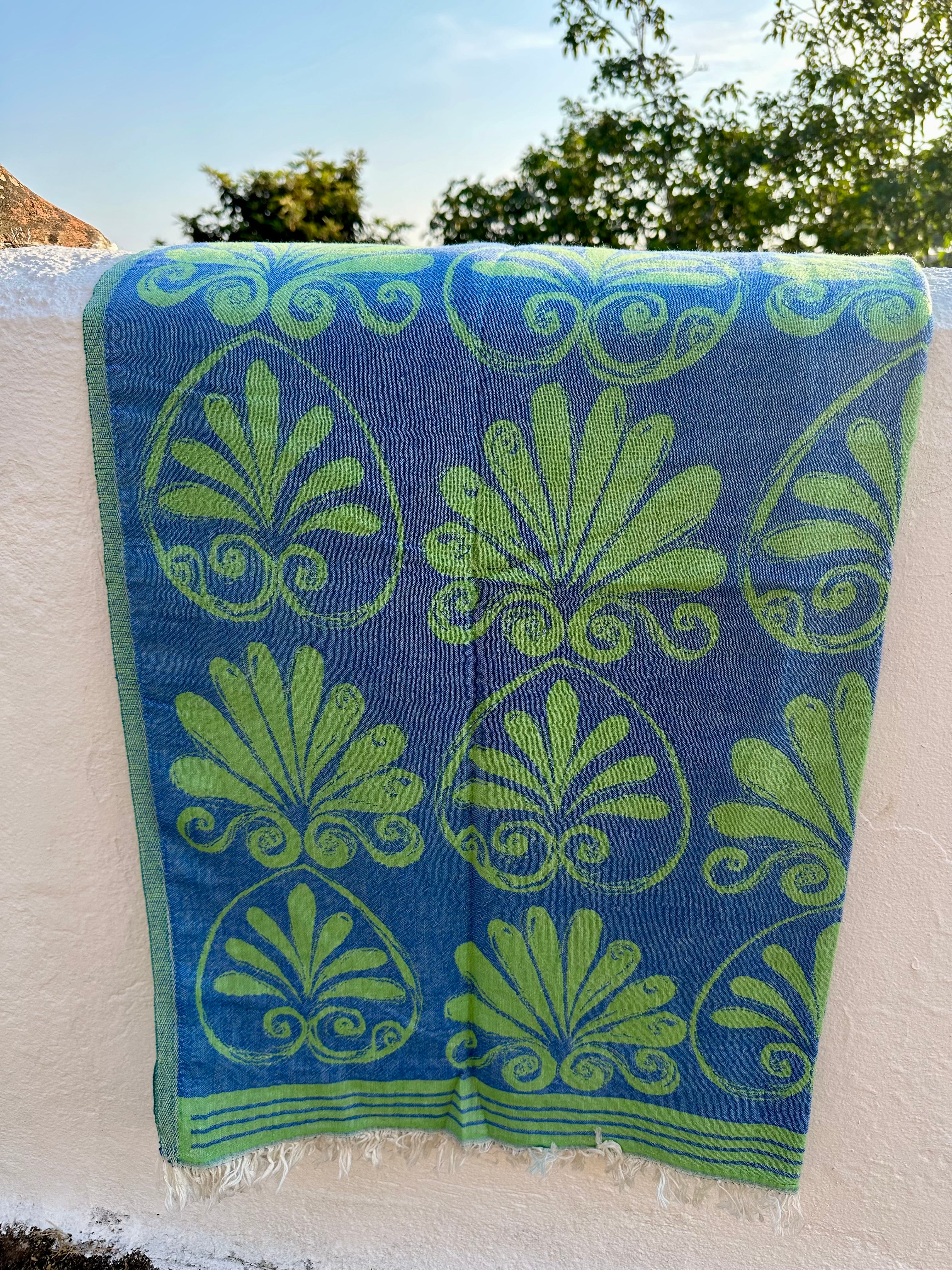 Phoebe Green/Blue Greek Towel