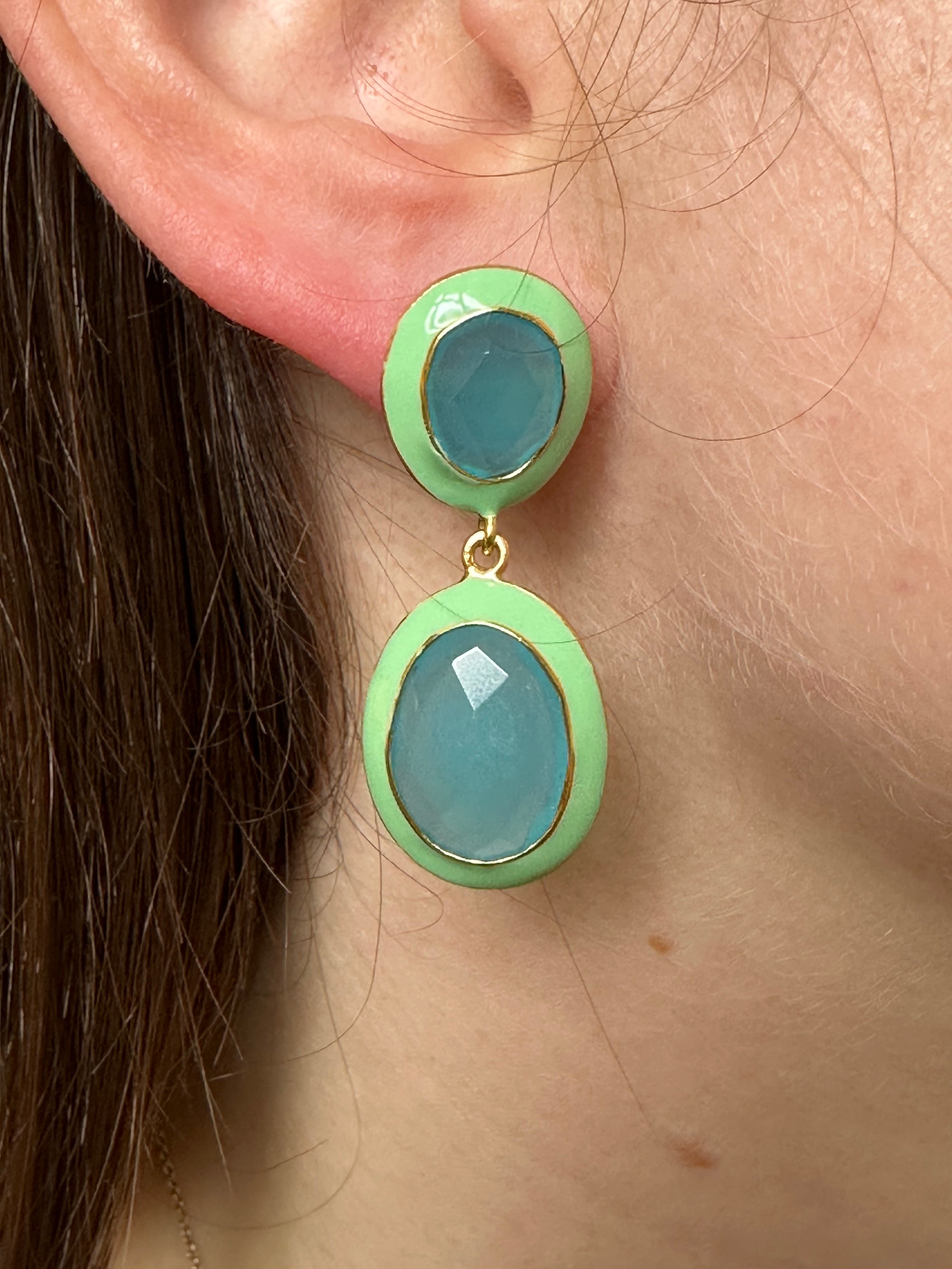 Dolly Green Enamel and Chalcedony Earrings