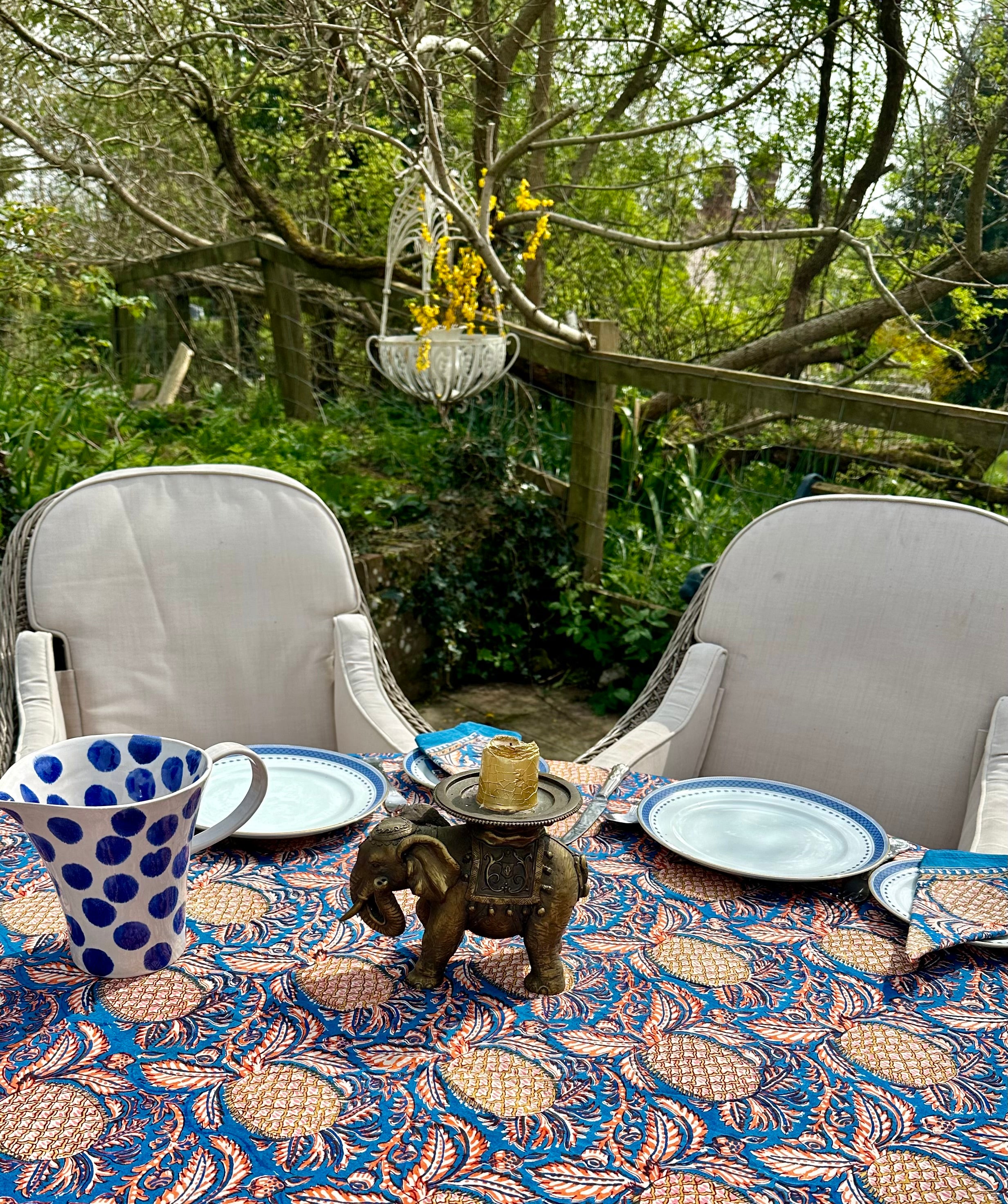 Anokhi Blue Pineapple Tablecloth