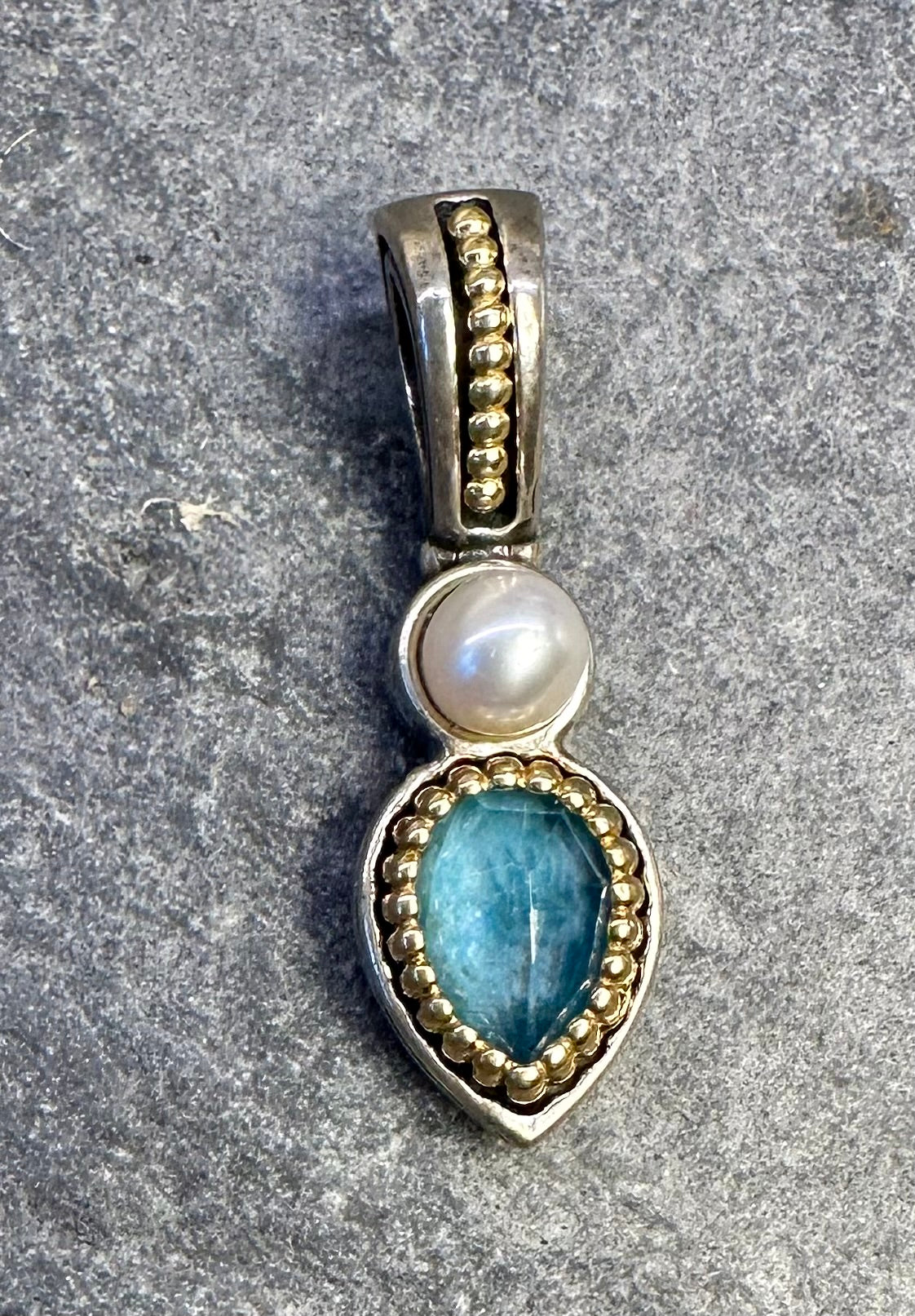 Turquoise Doublet,Pearl and Silver Pendant