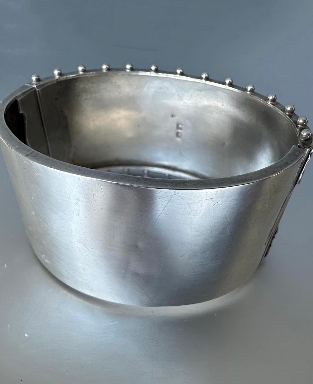 Large Silver Beaded Victorian Aesthetic Movement Bangle