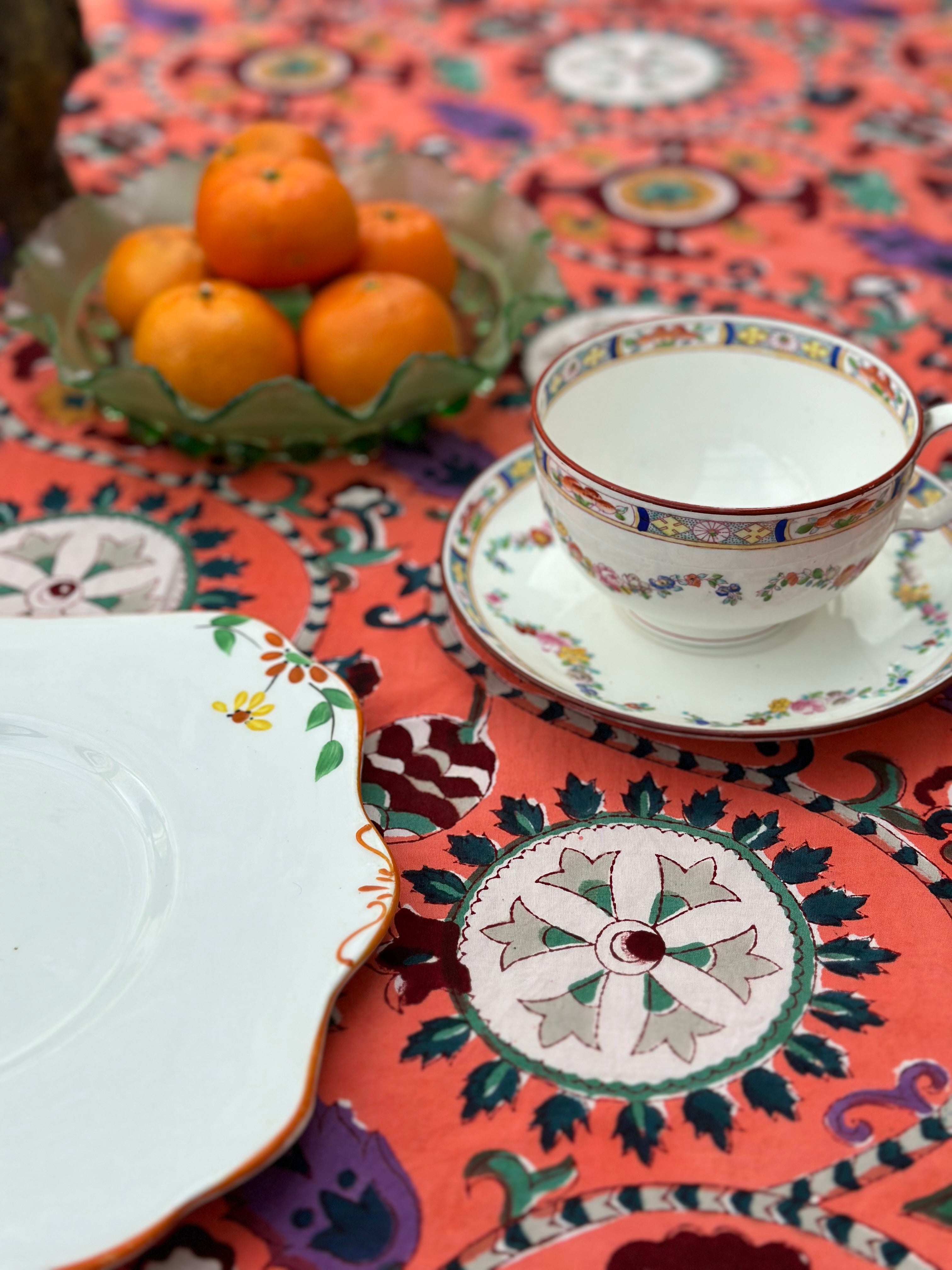 Anokhi Orange Suzani Tablecloth