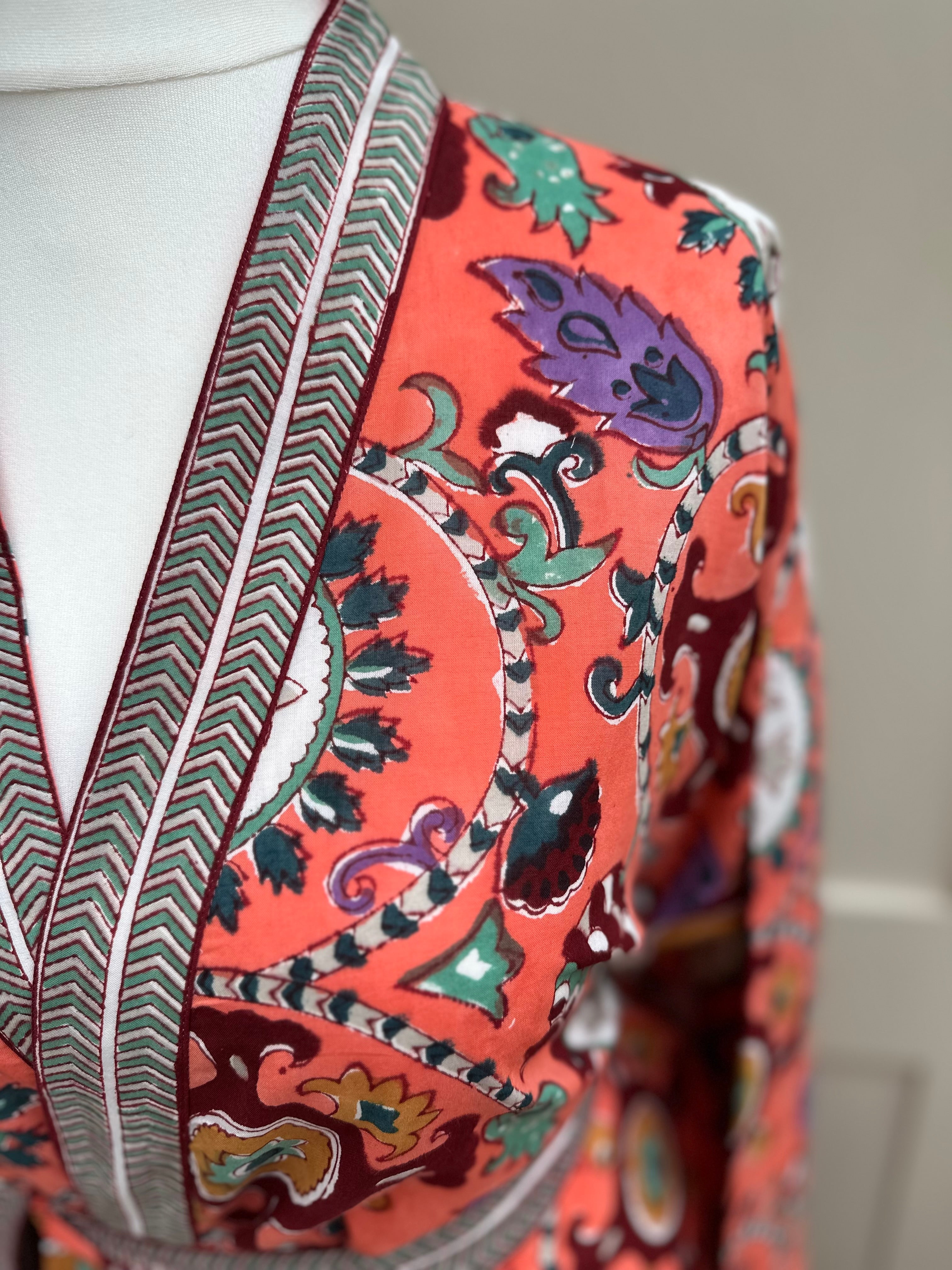 Anokhi Orange Suzani Midi Dressing Gown