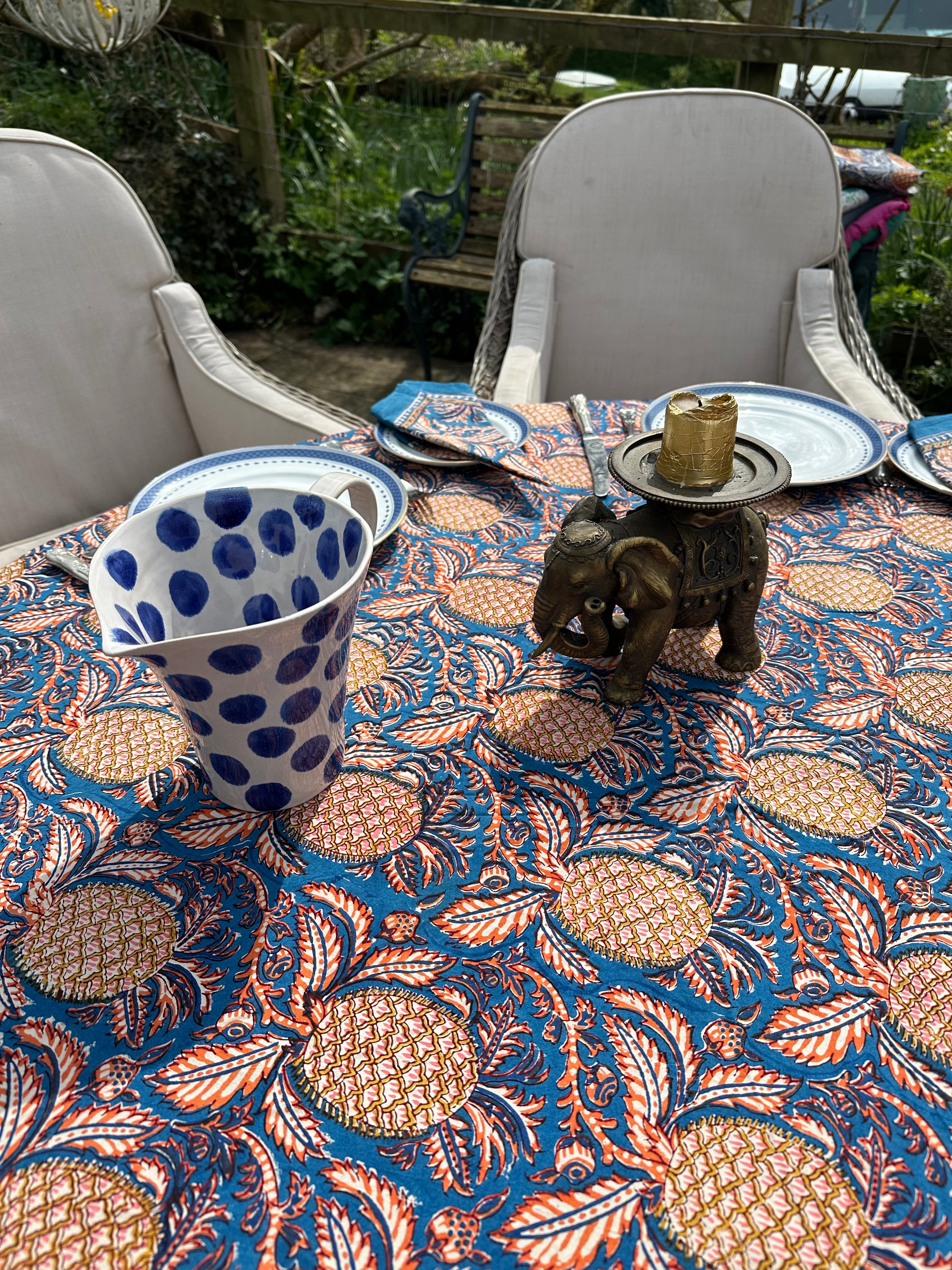 Anokhi Blue Pineapple Tablecloth