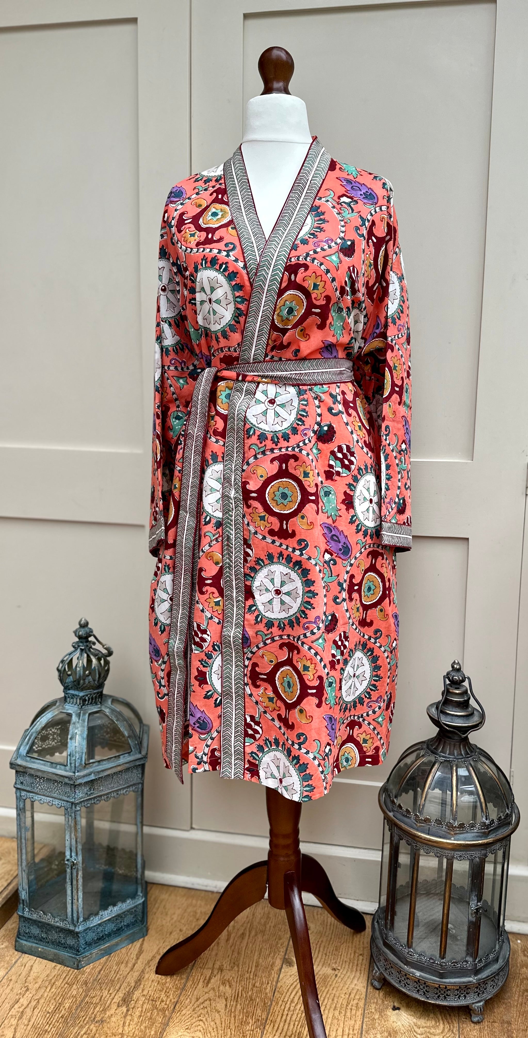 Anokhi Orange Suzani Midi Dressing Gown