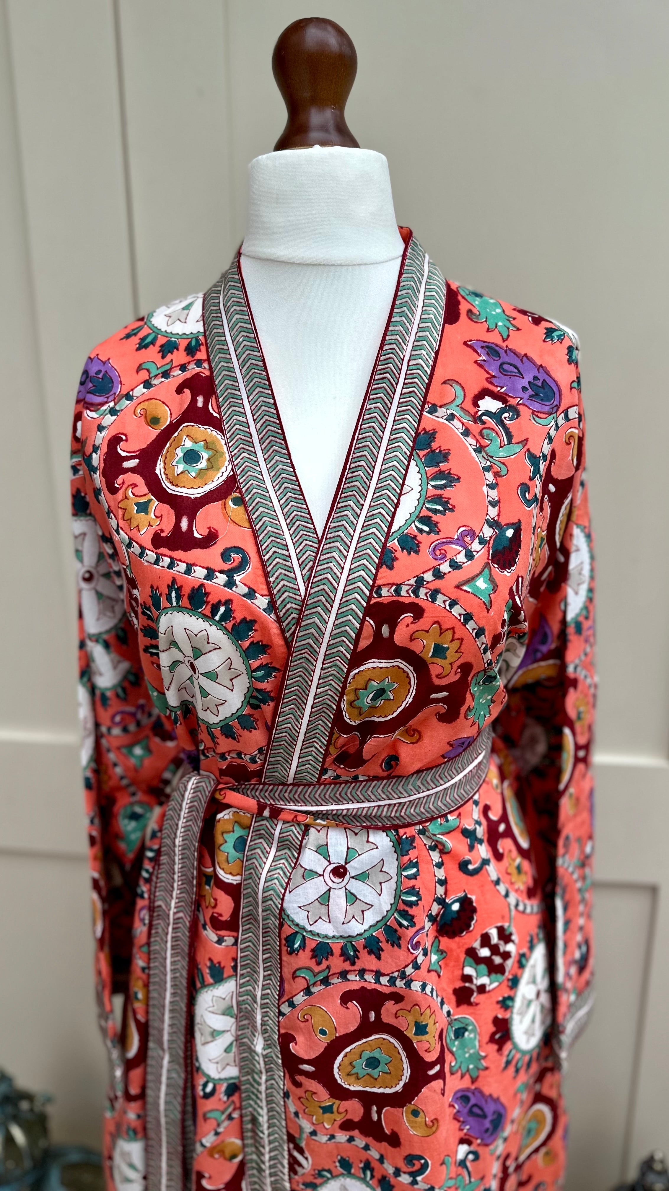 Anokhi Orange Suzani Midi Dressing Gown