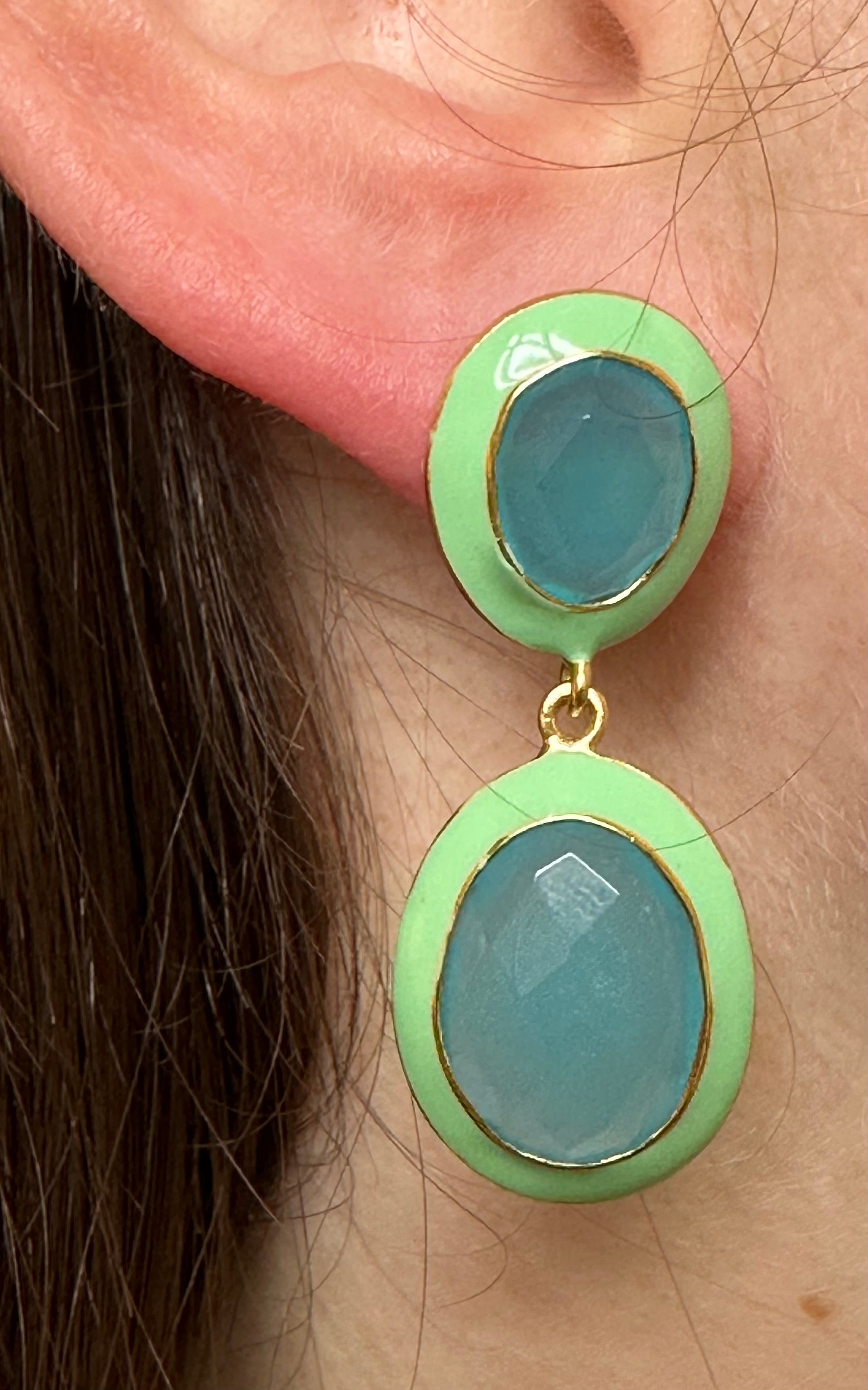 Dolly Green Enamel and Chalcedony Earrings