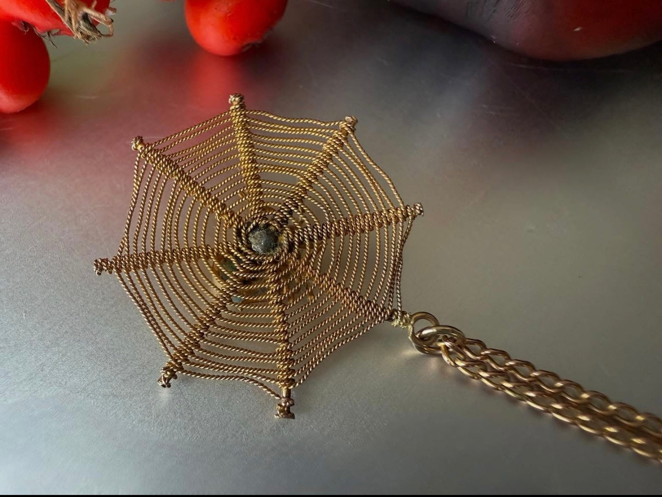 Edwardian Spider and Web pendant and chain