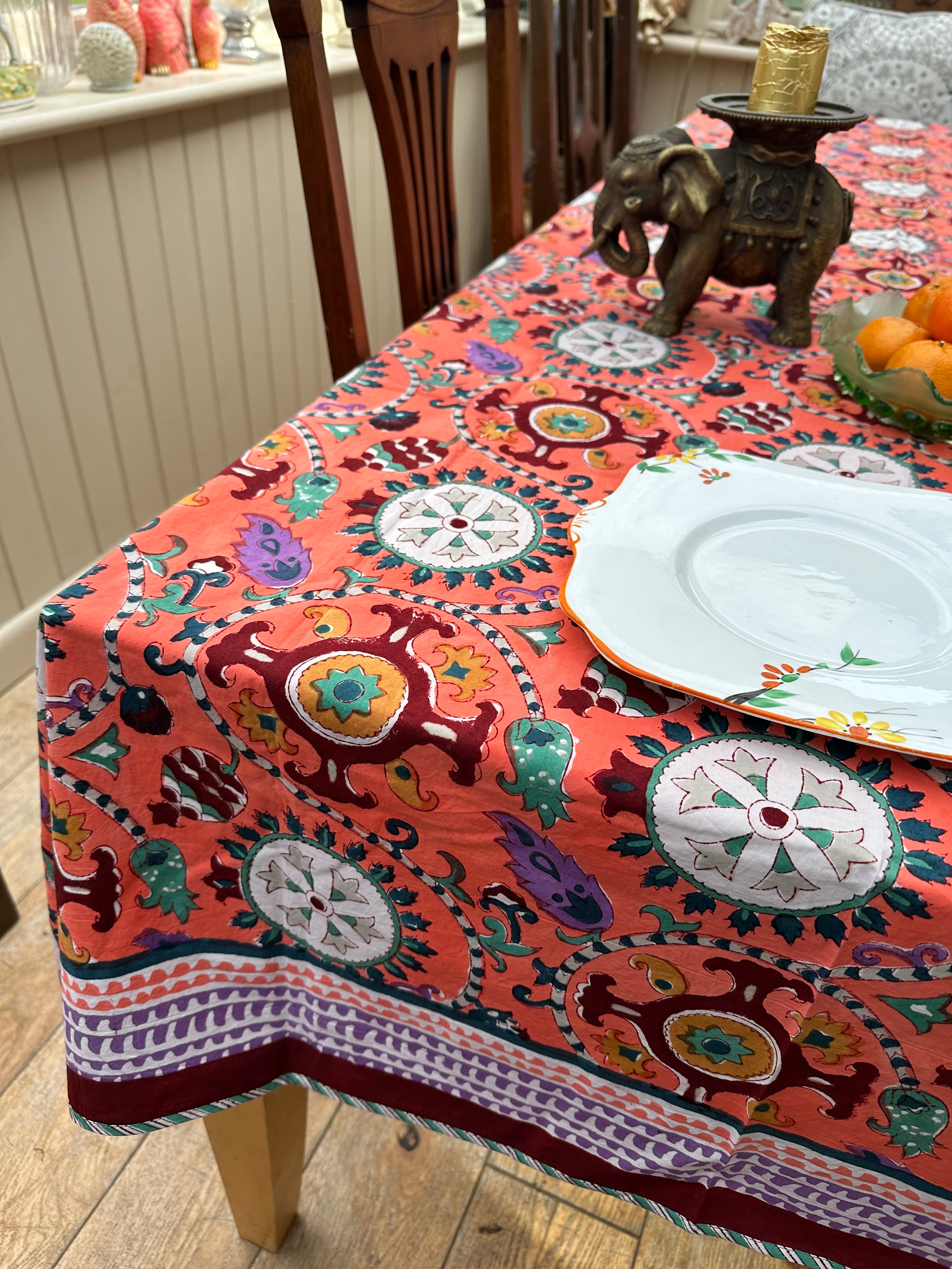 Anokhi Orange Suzani Tablecloth