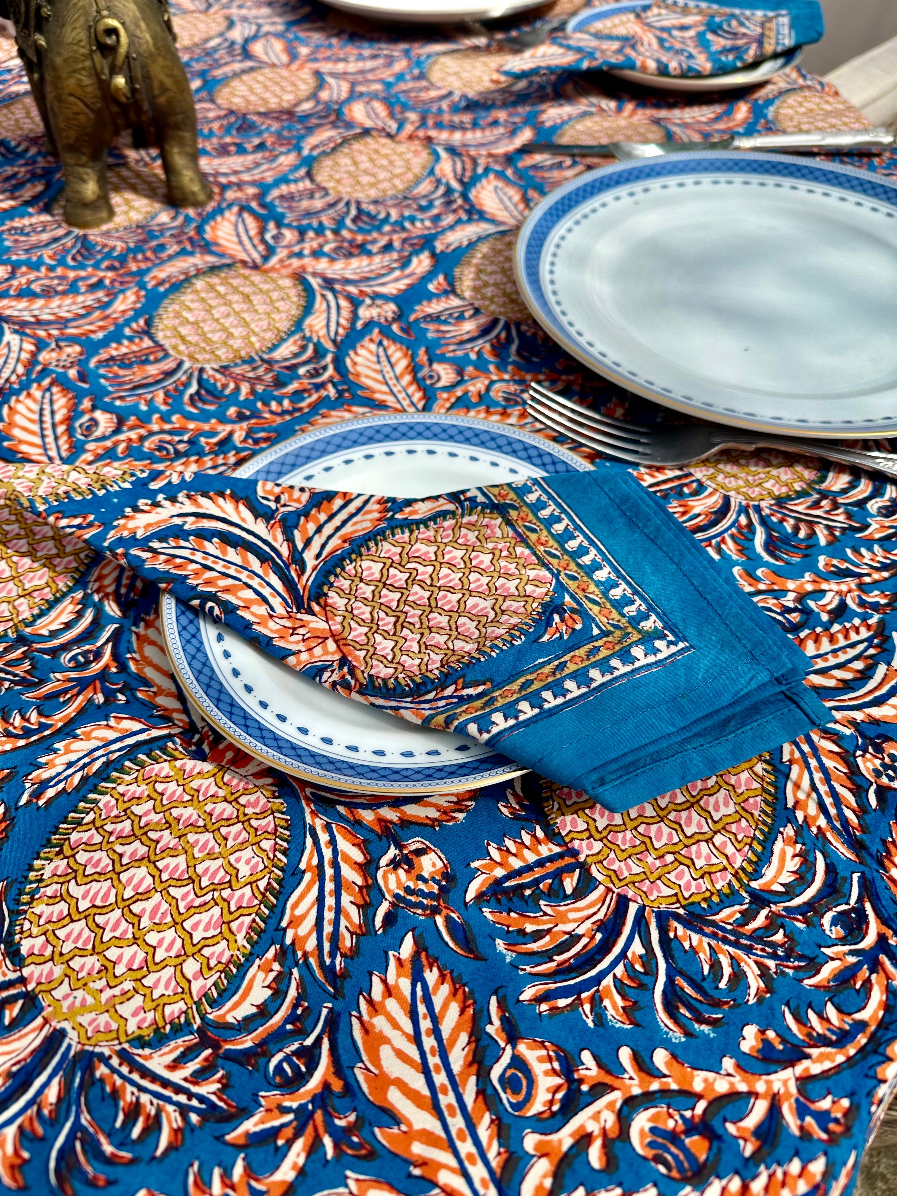 Anokhi Blue Pineapple Tablecloth