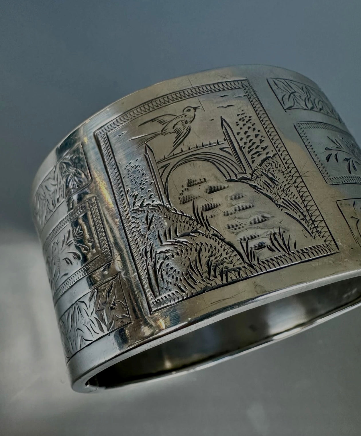 Large Silver Victorian Aesthetic Movement Bangle