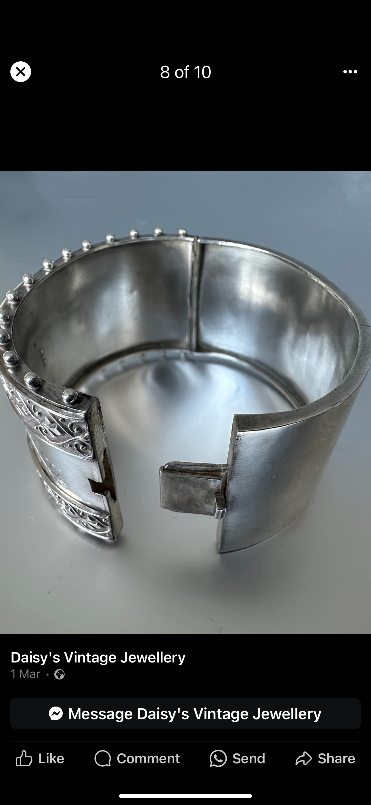 Large Silver Beaded Victorian Aesthetic Movement Bangle