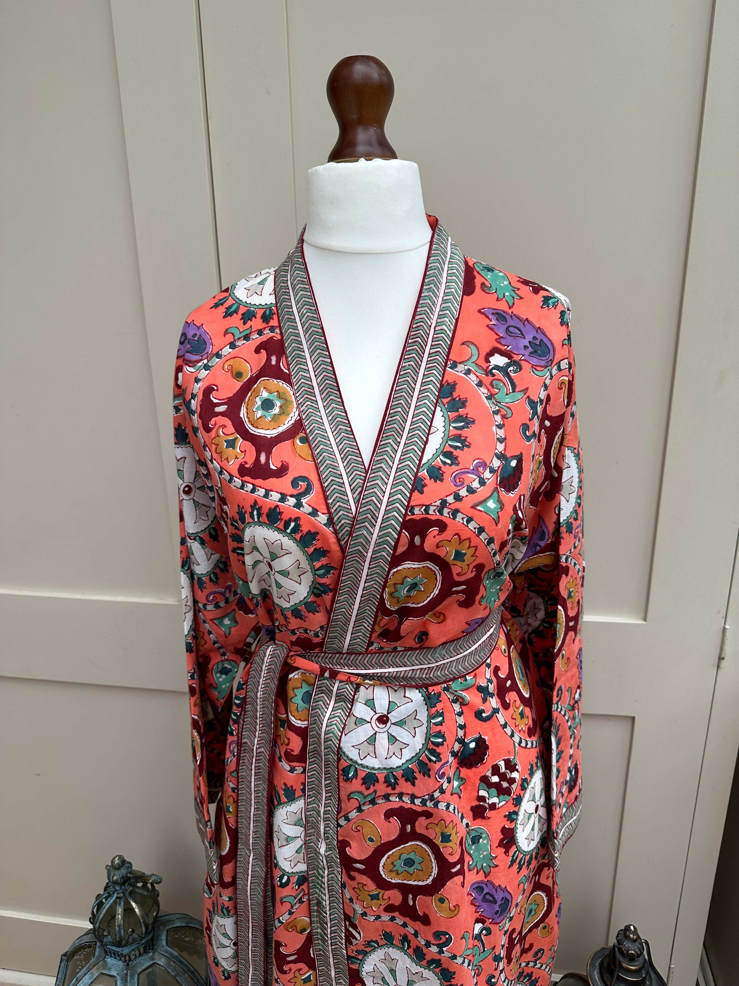 Anokhi Orange Suzani Midi Dressing Gown