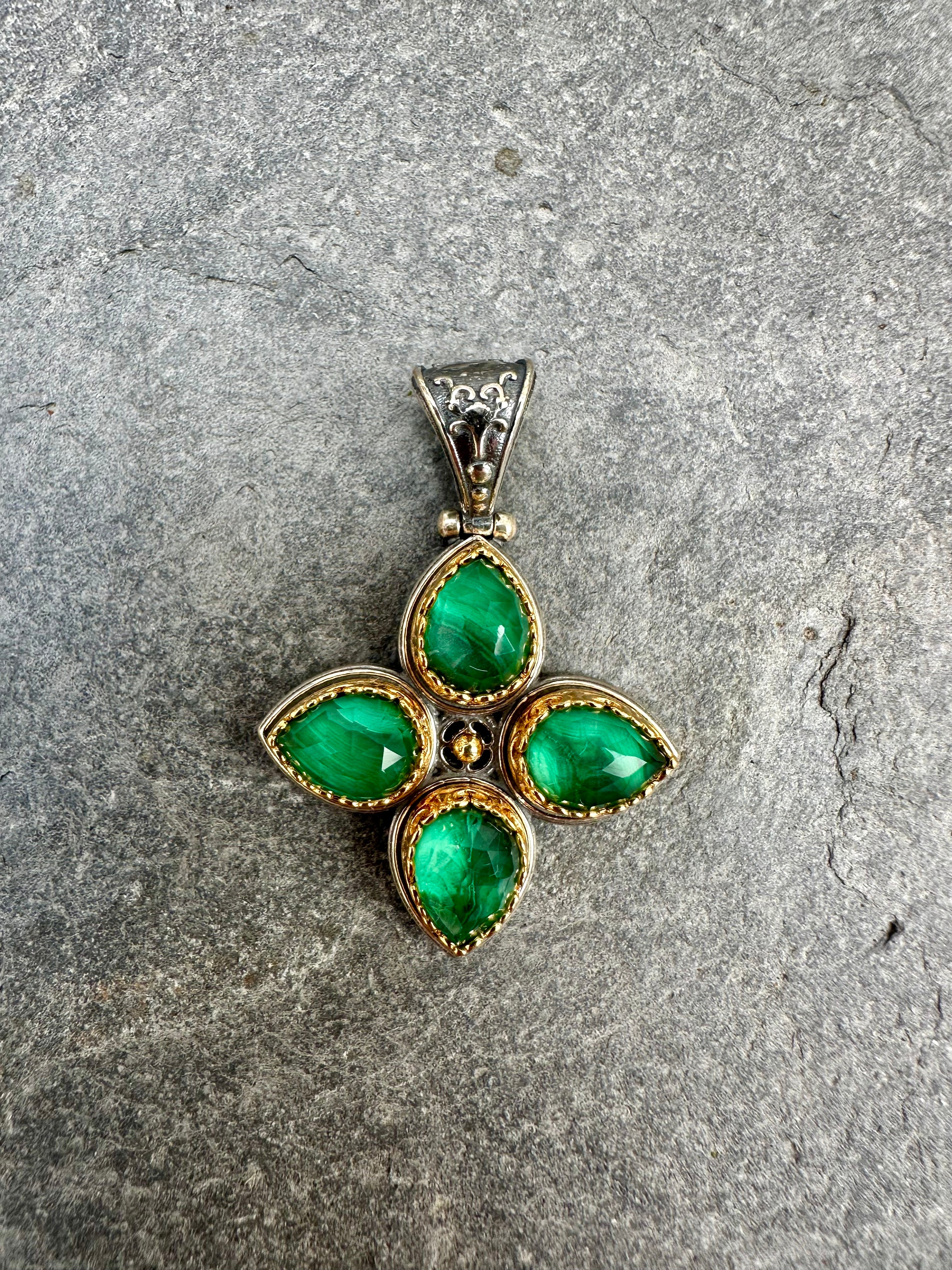 Malachite Doublet and Silver Pendant Cross