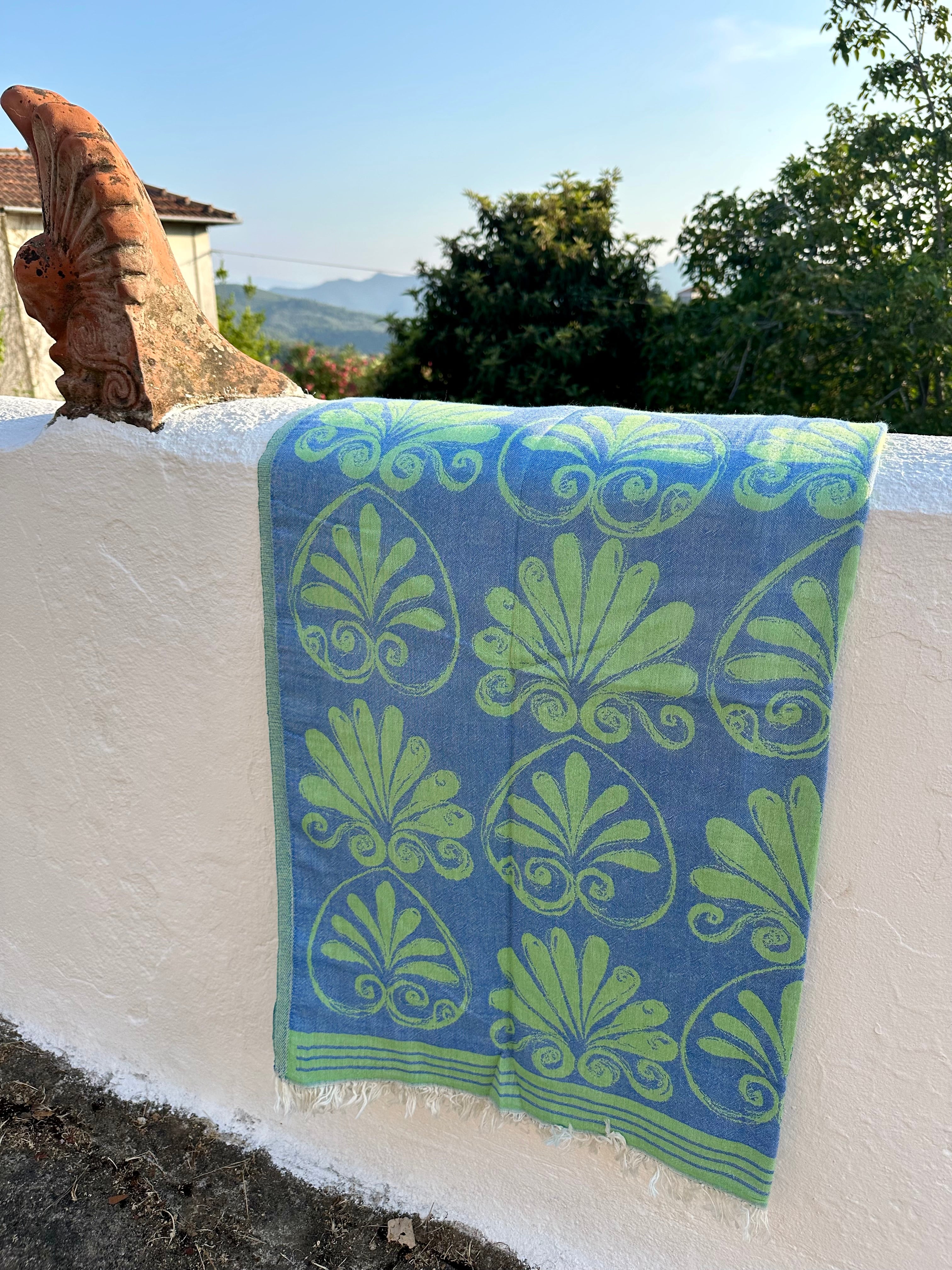 Phoebe Green/Blue Greek Towel
