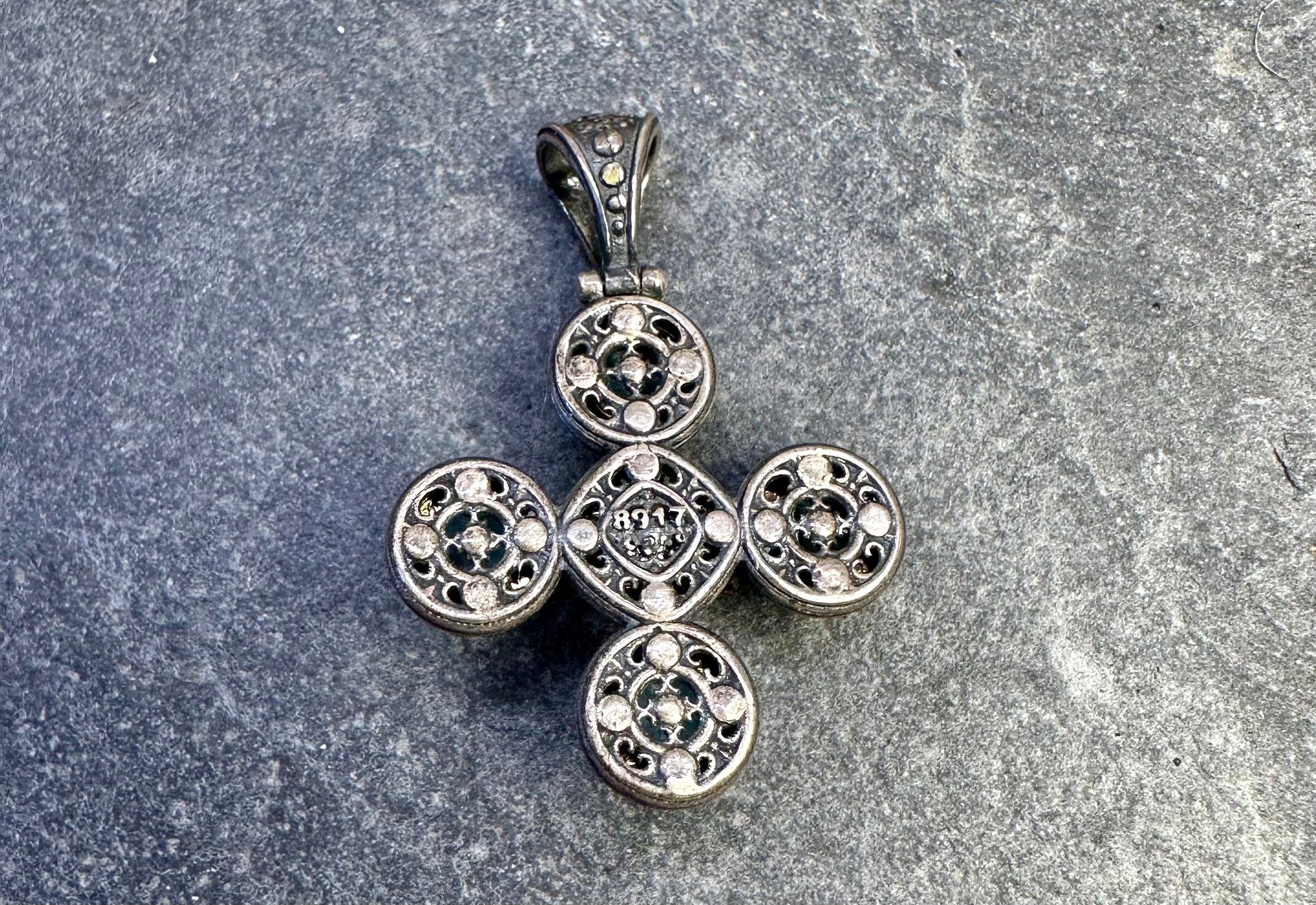 Turquoise Doublet,Pearl and Silver Pendant Cross