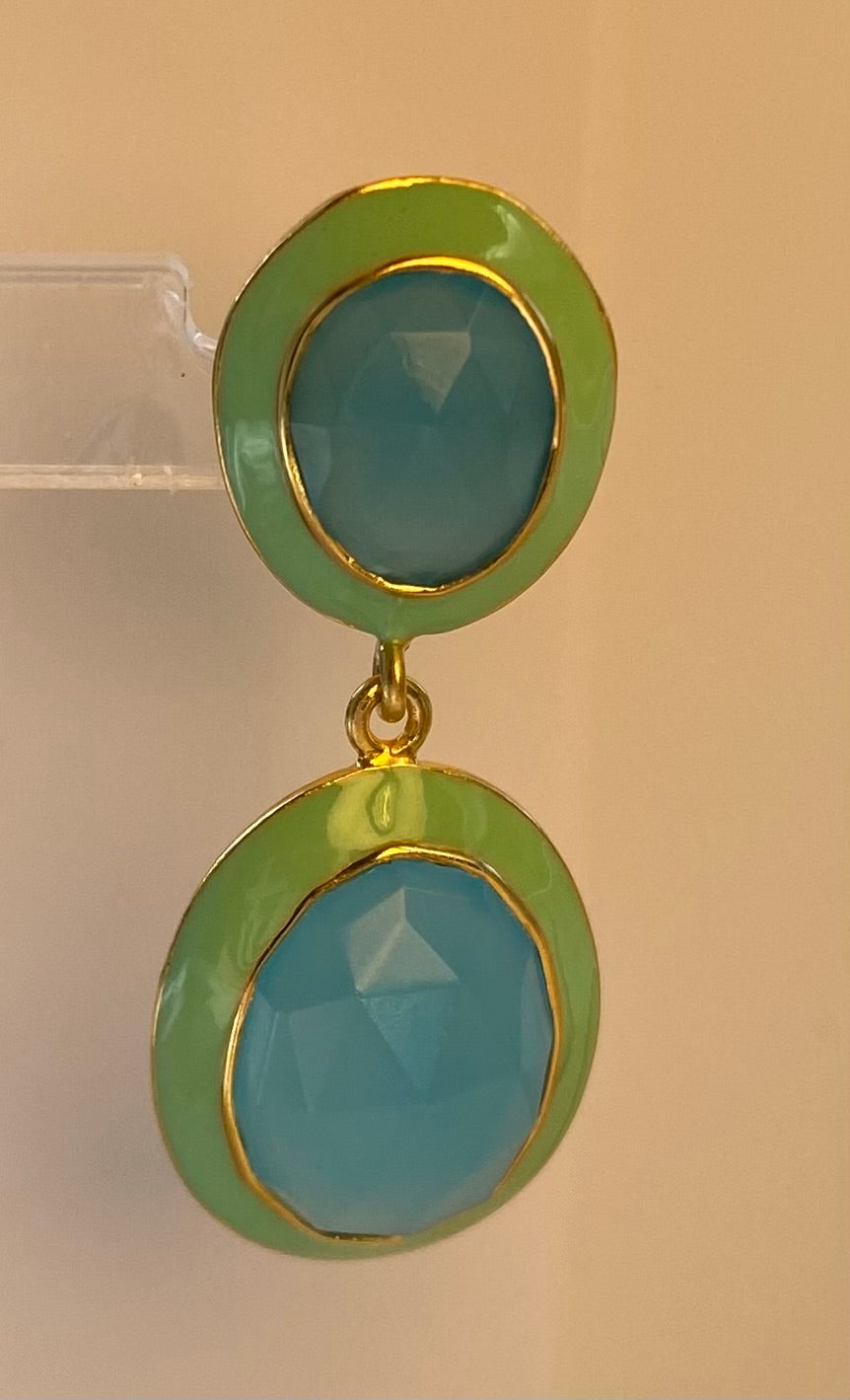Dolly Green Enamel and Chalcedony Earrings