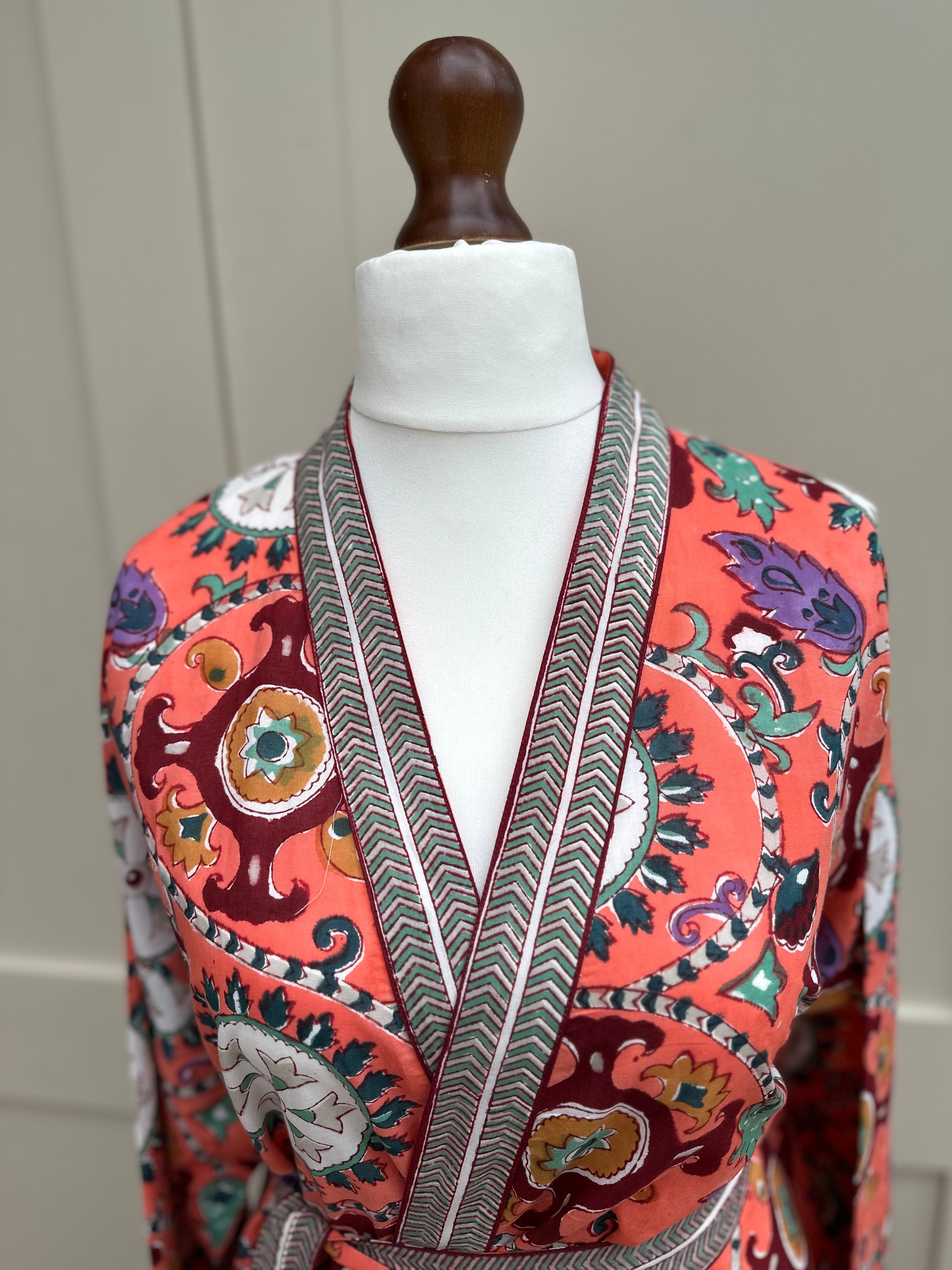 Anokhi Orange Suzani Midi Dressing Gown