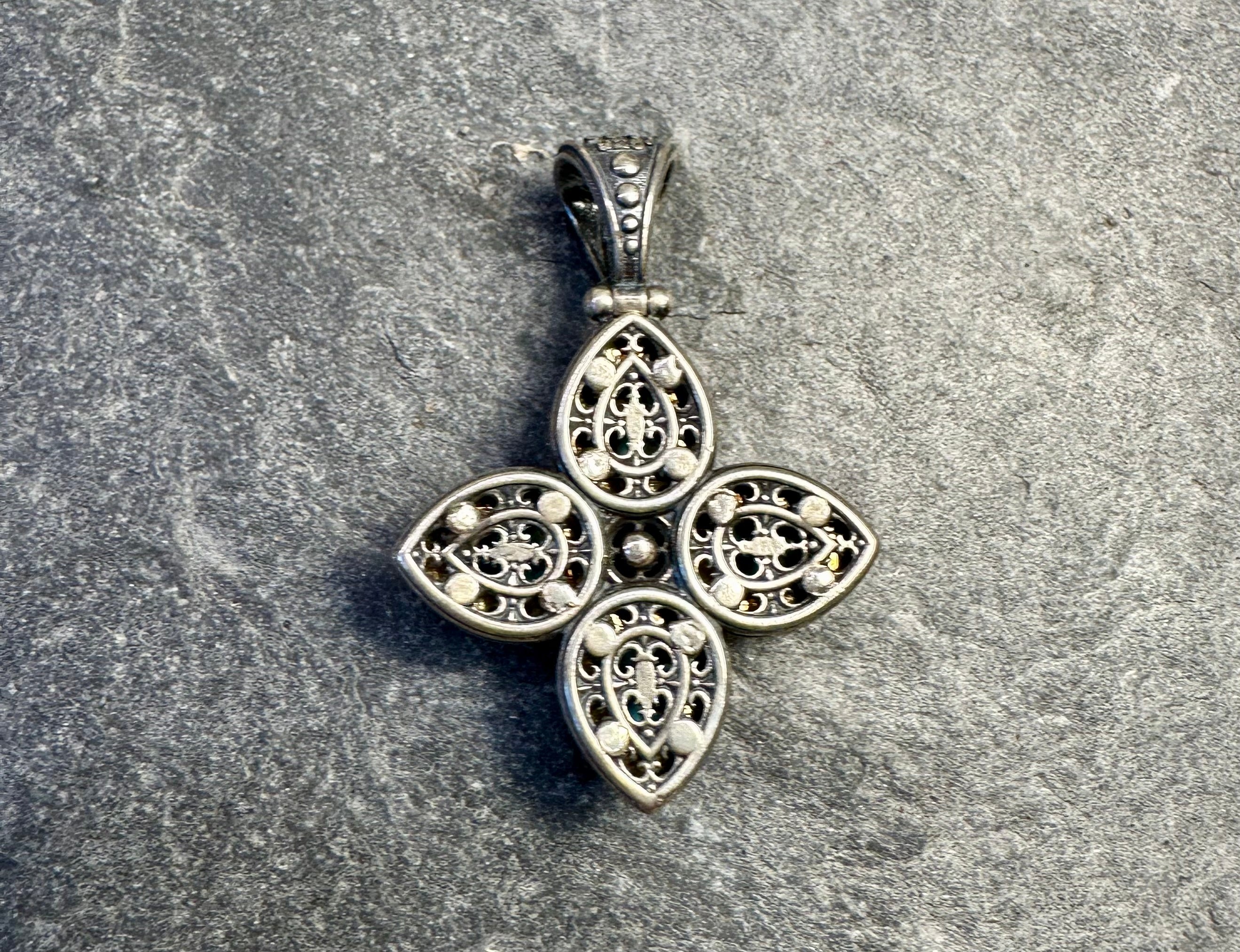 Turquoise Doublet and Silver Pendant Cross
