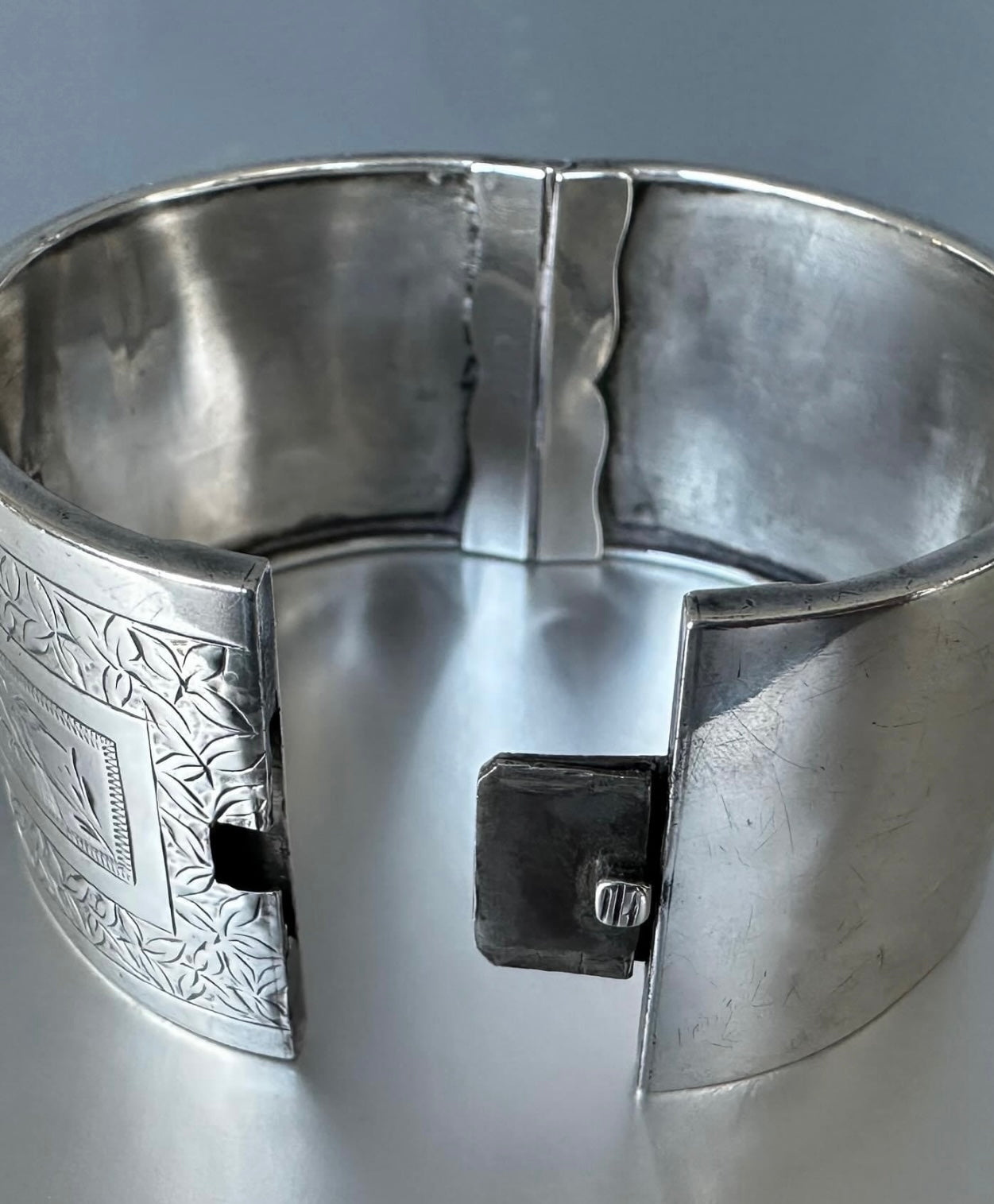 Large Silver Victorian Aesthetic Movement Bangle
