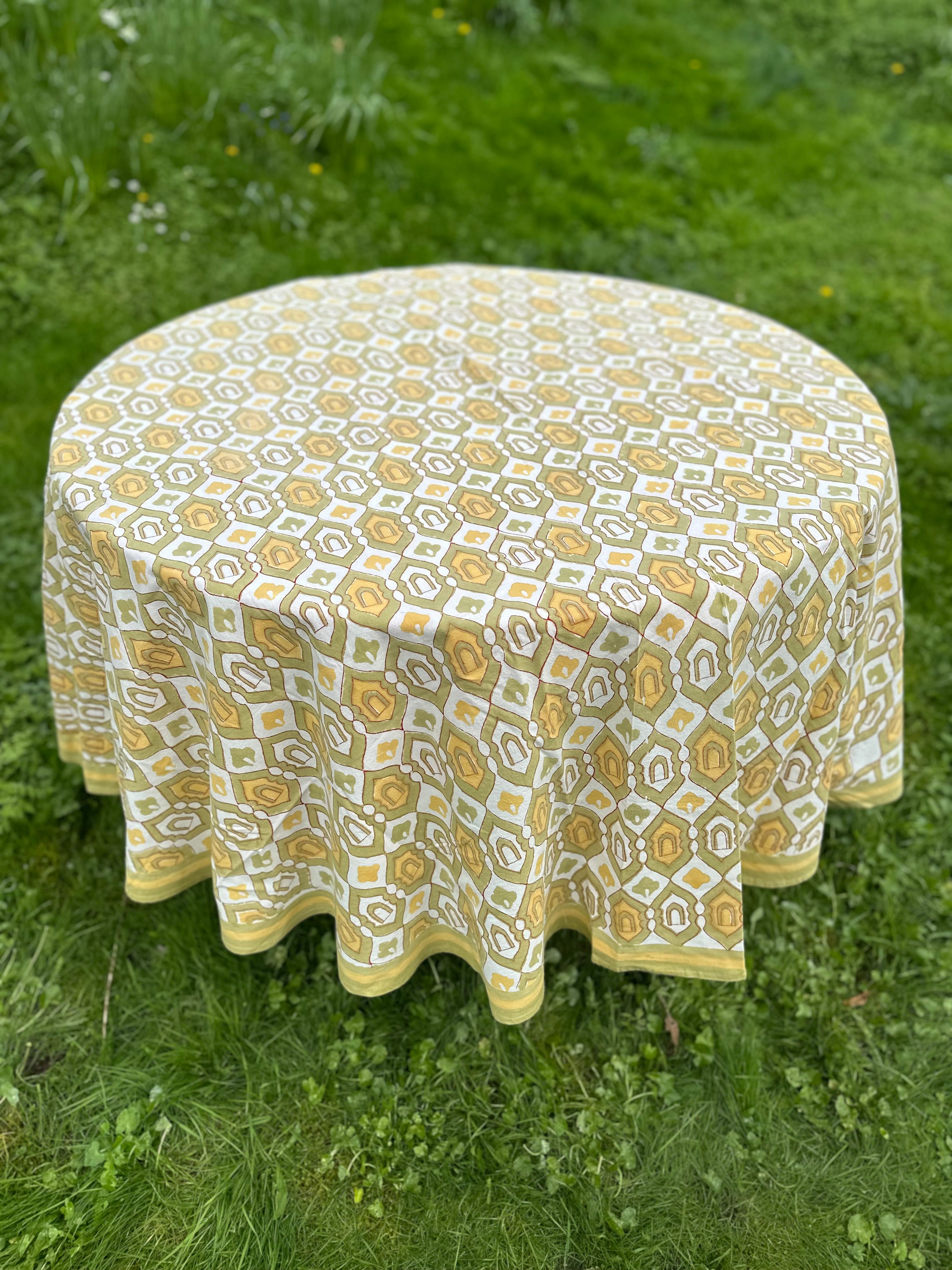 Olive Mughal Round Tablecloth