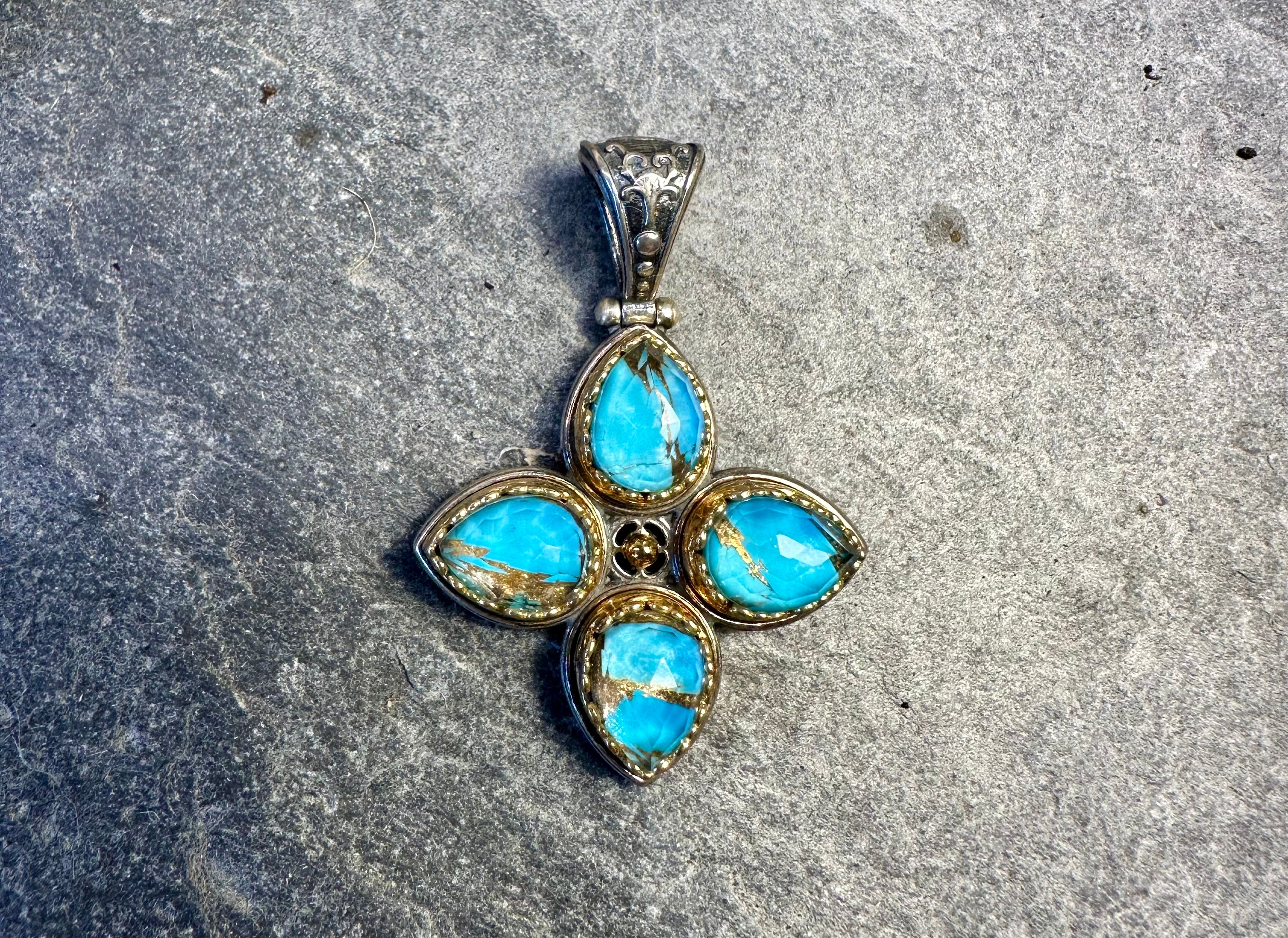 Turquoise Doublet and Silver Pendant Cross