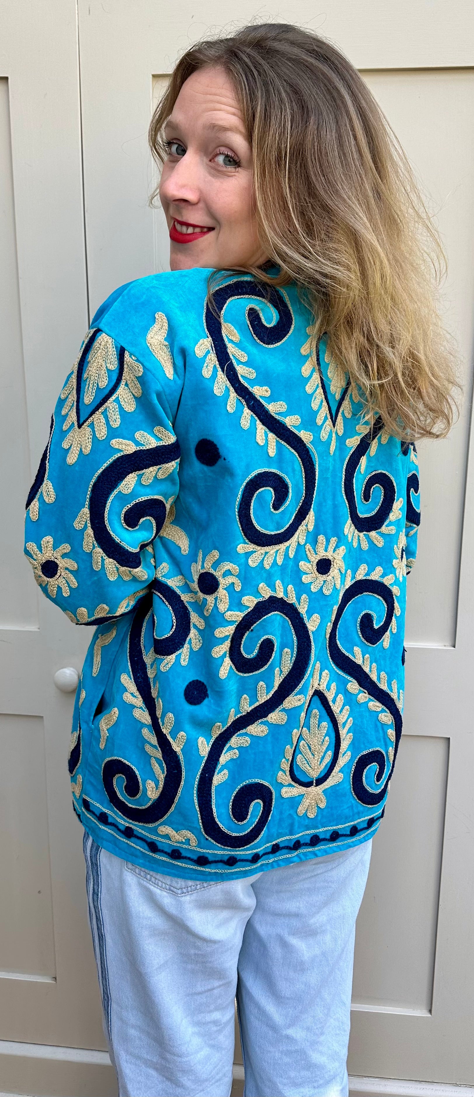 Turquoise Velvet Embroidered Jacket