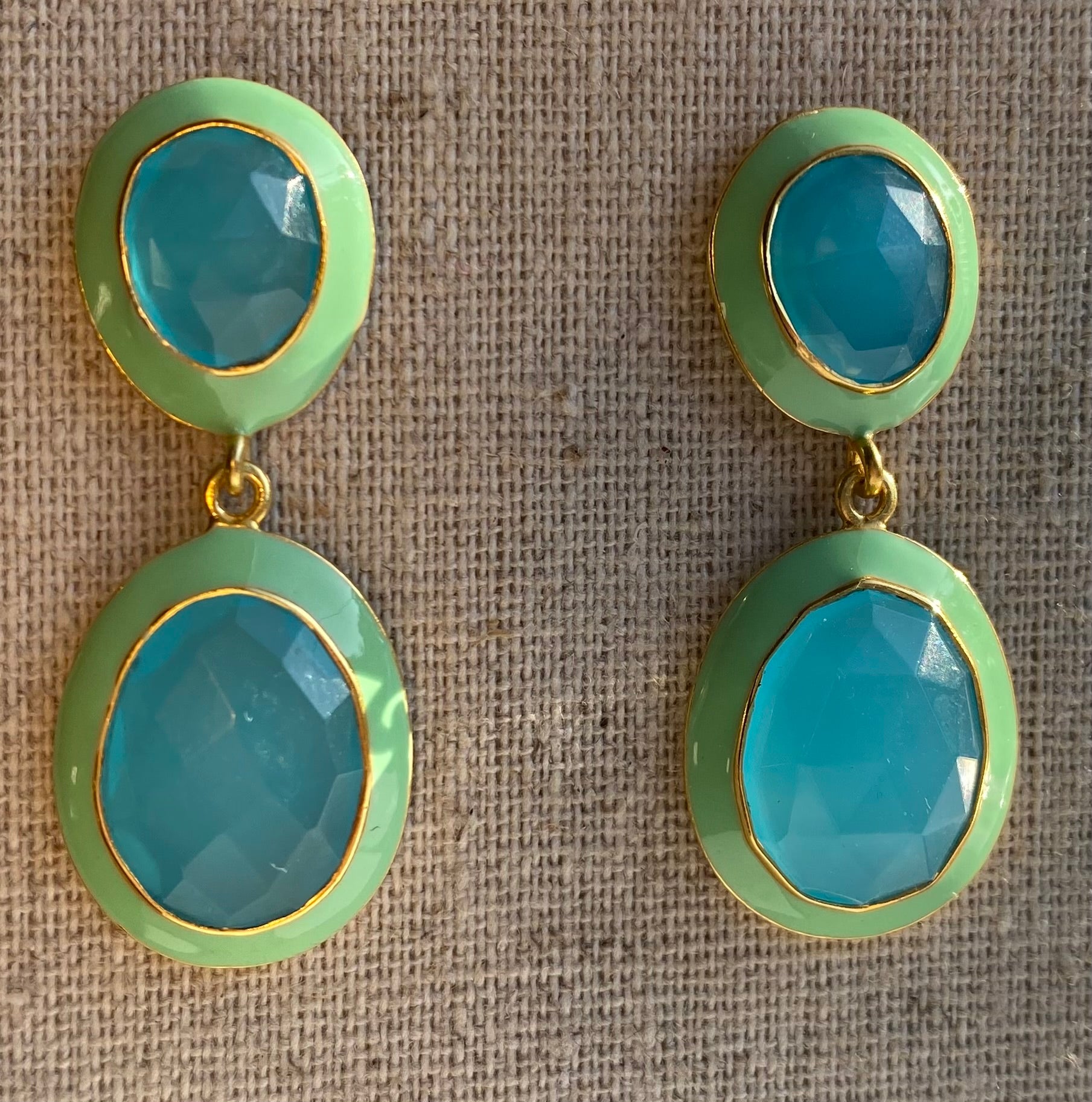 Dolly Green Enamel and Chalcedony Earrings