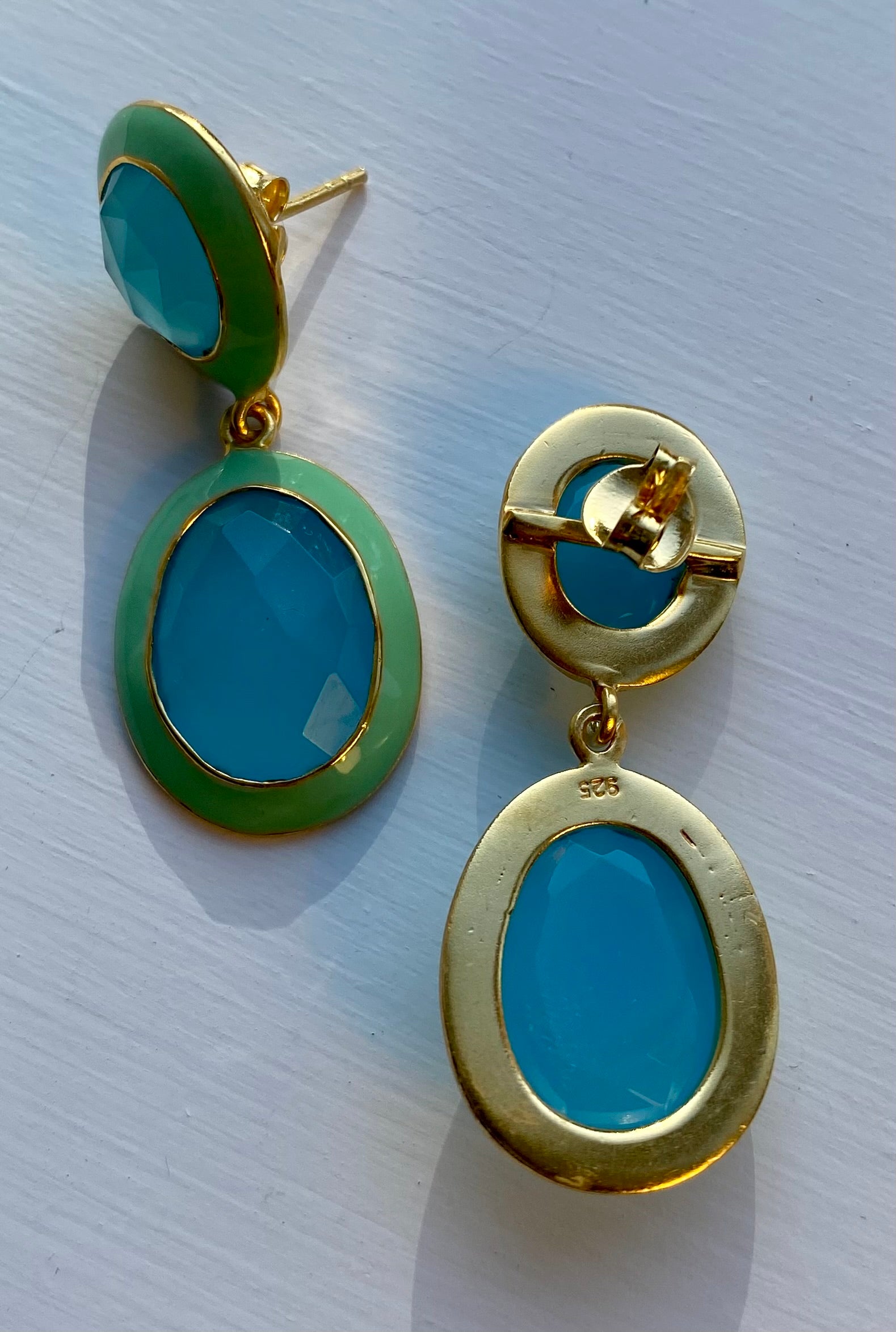 Dolly Green Enamel and Chalcedony Earrings