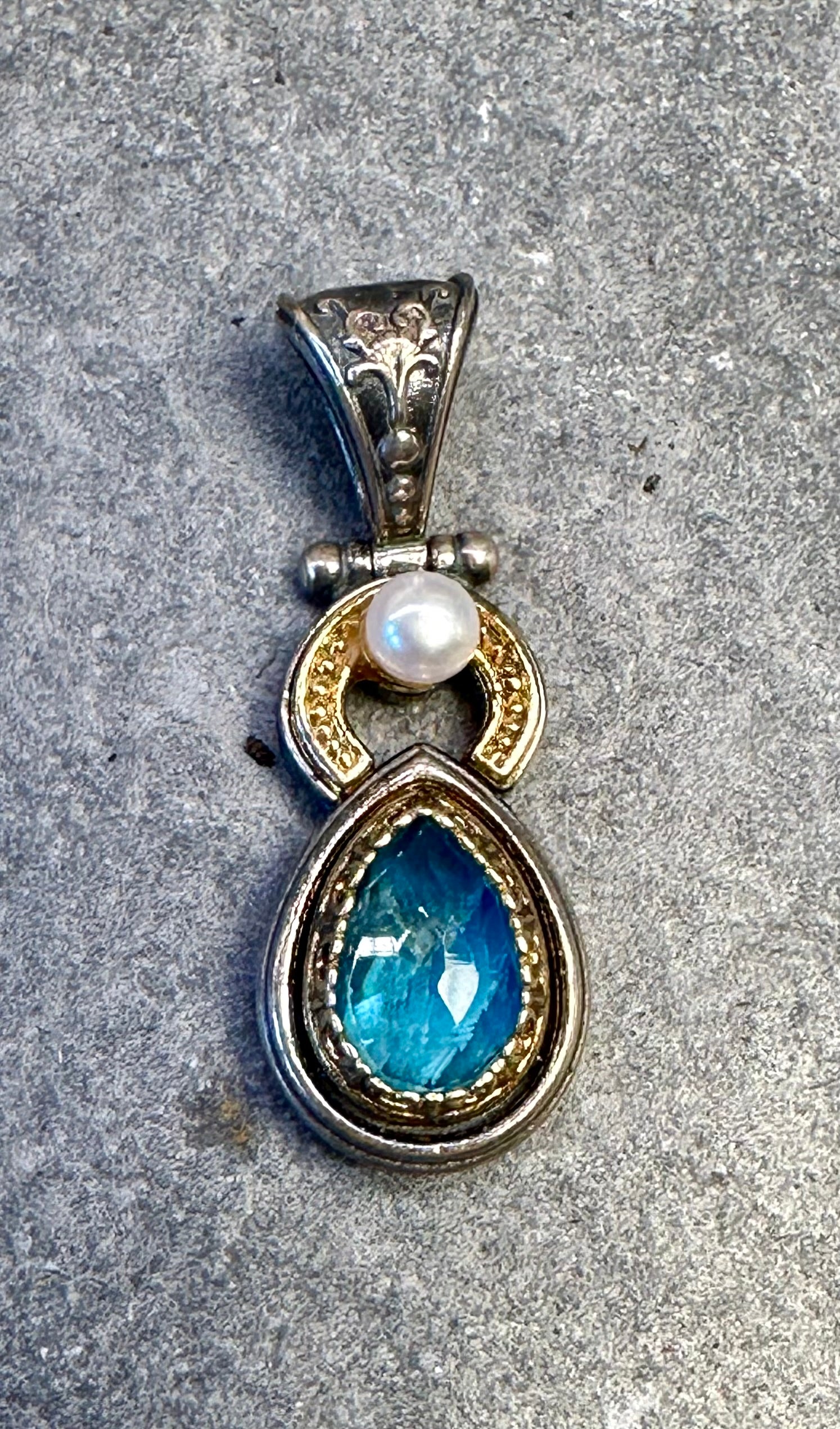 Turquoise Doublet,Pearl and Silver Pendant