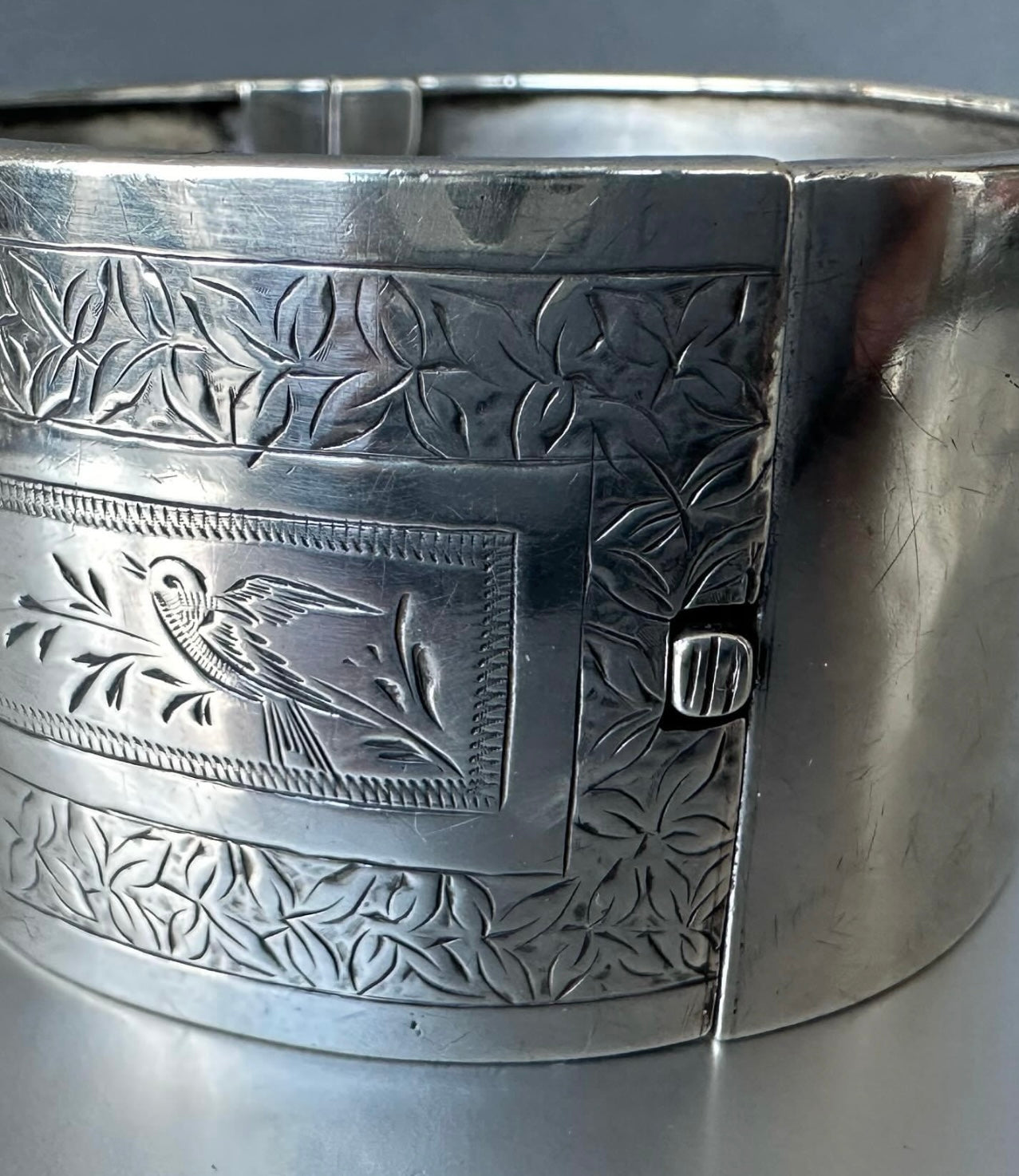 Large Silver Victorian Aesthetic Movement Bangle