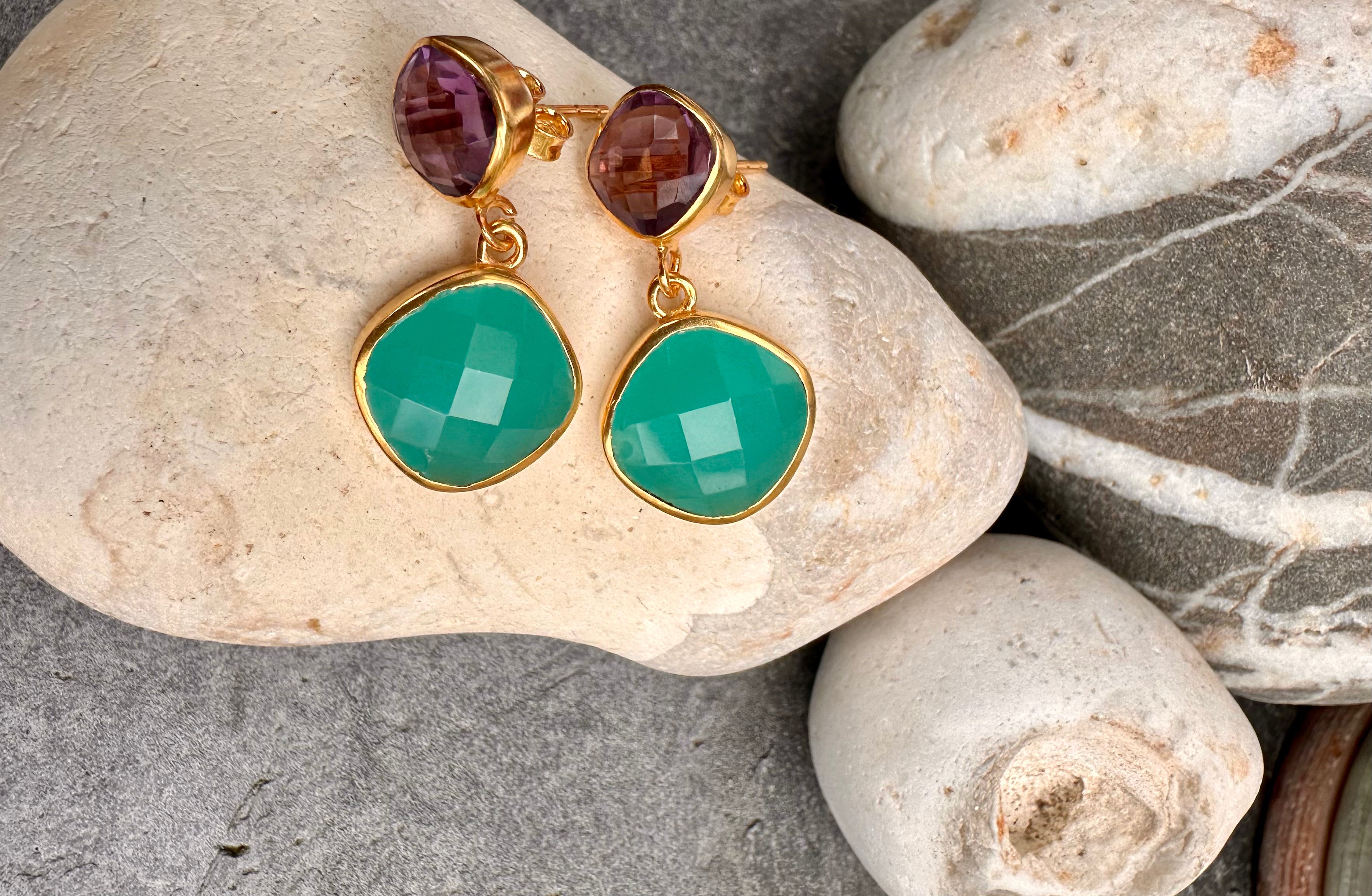 Blue Chalcedony and Amethyst Delilah Earrings