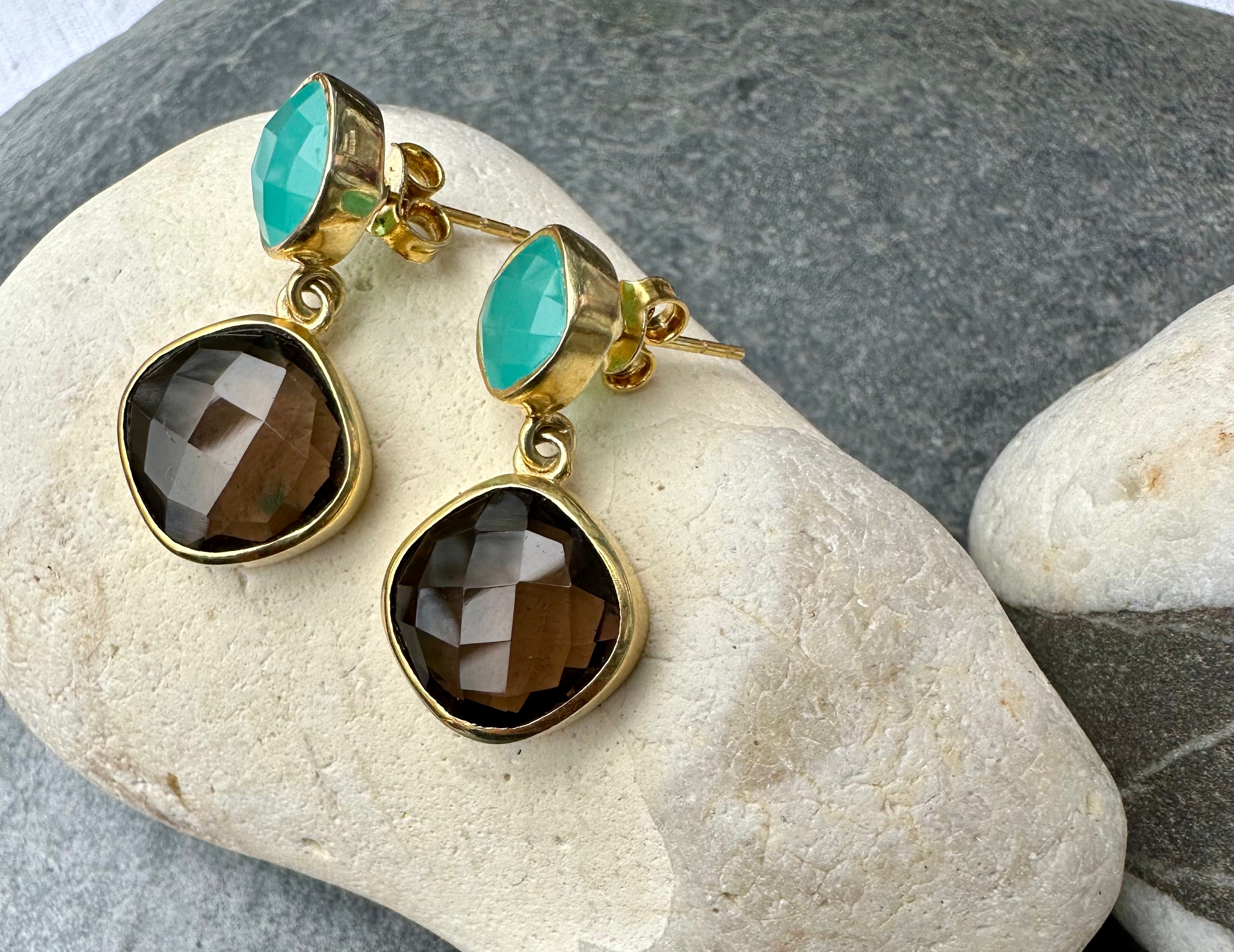 Blue Chalcedony and Smoky Quartz Delilah Earrings