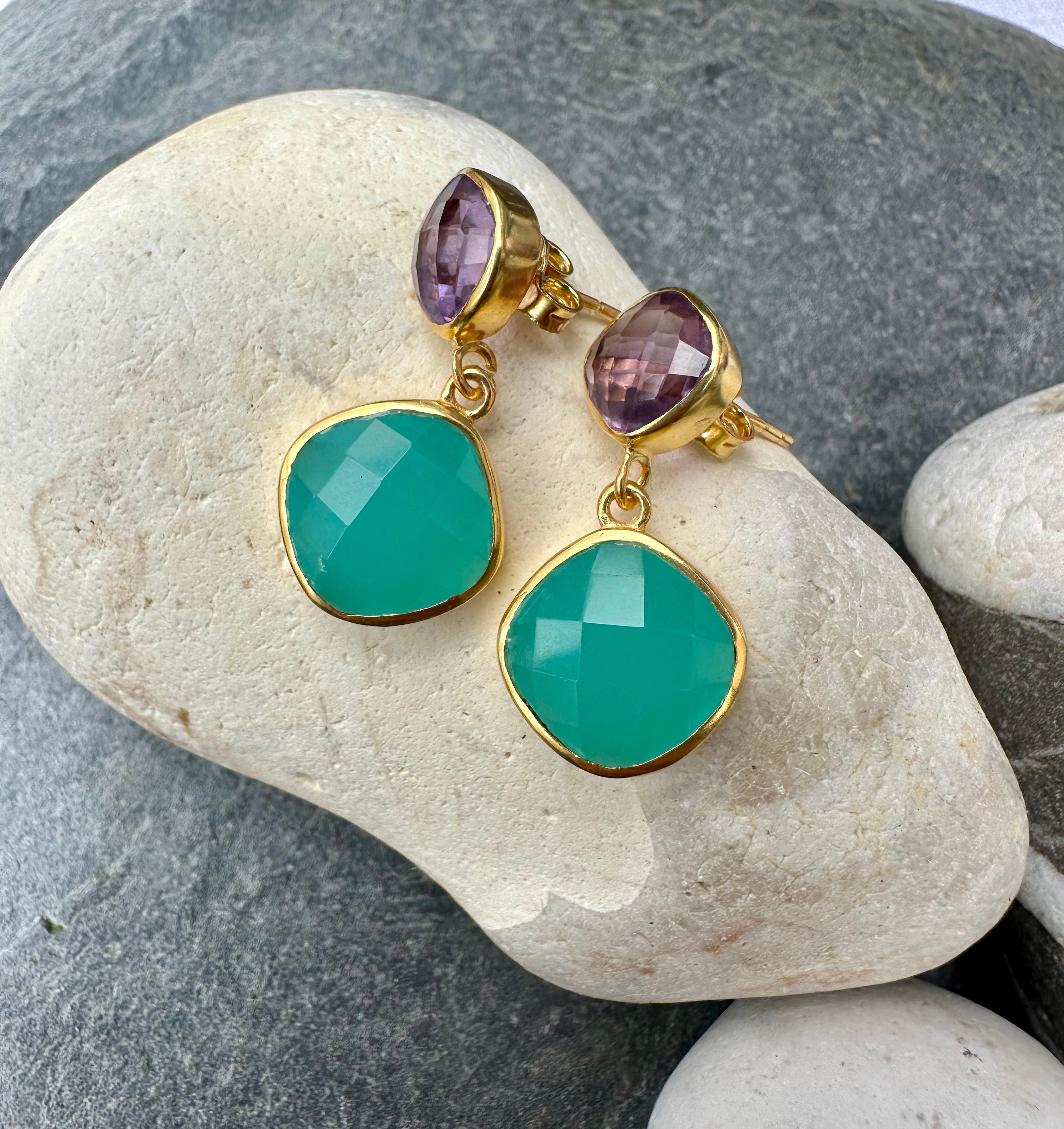 Blue Chalcedony and Amethyst Delilah Earrings