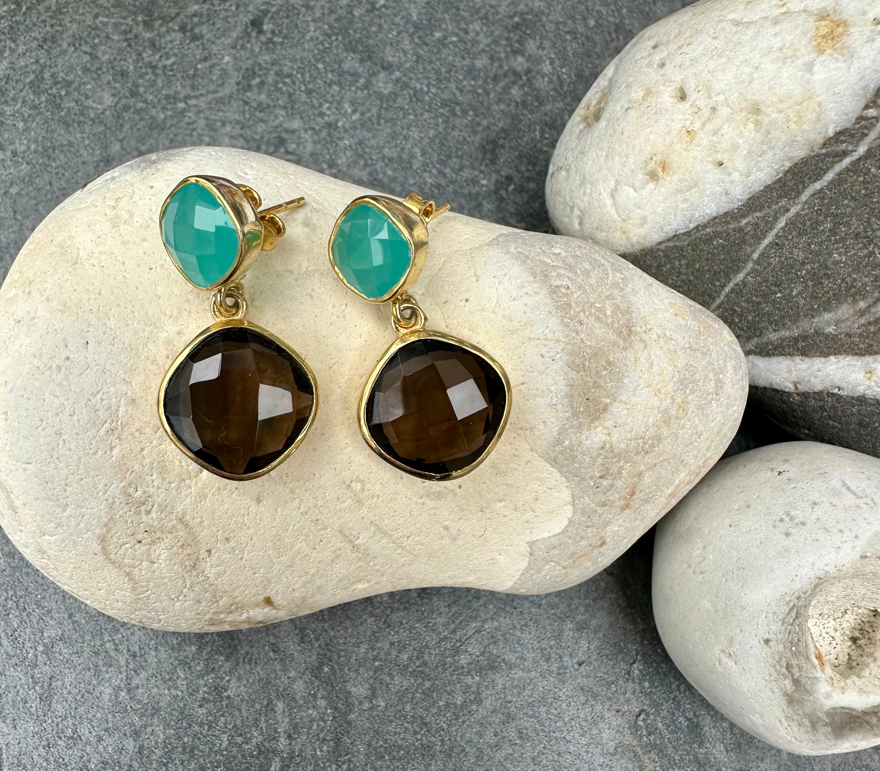 Blue Chalcedony and Smoky Quartz Delilah Earrings
