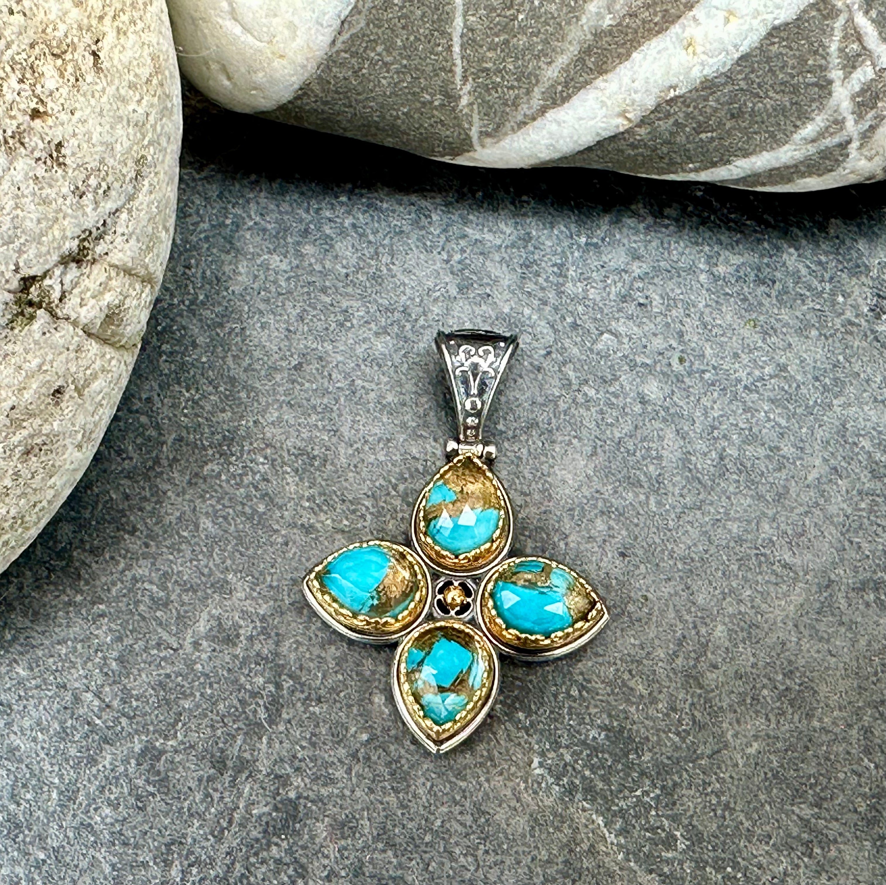 Turquoise Doublet and Silver Pendant Cross