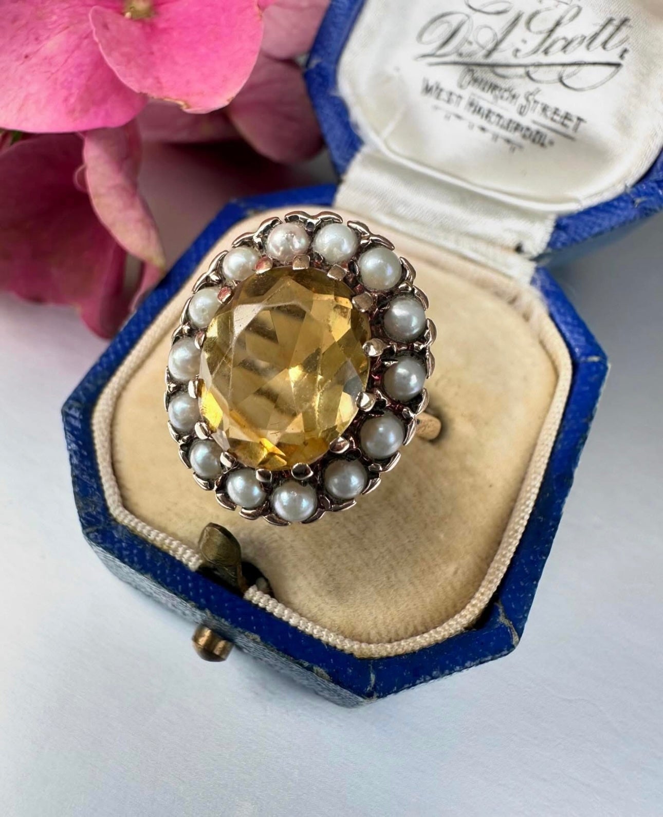 Citrine and Pearl Dress Ring