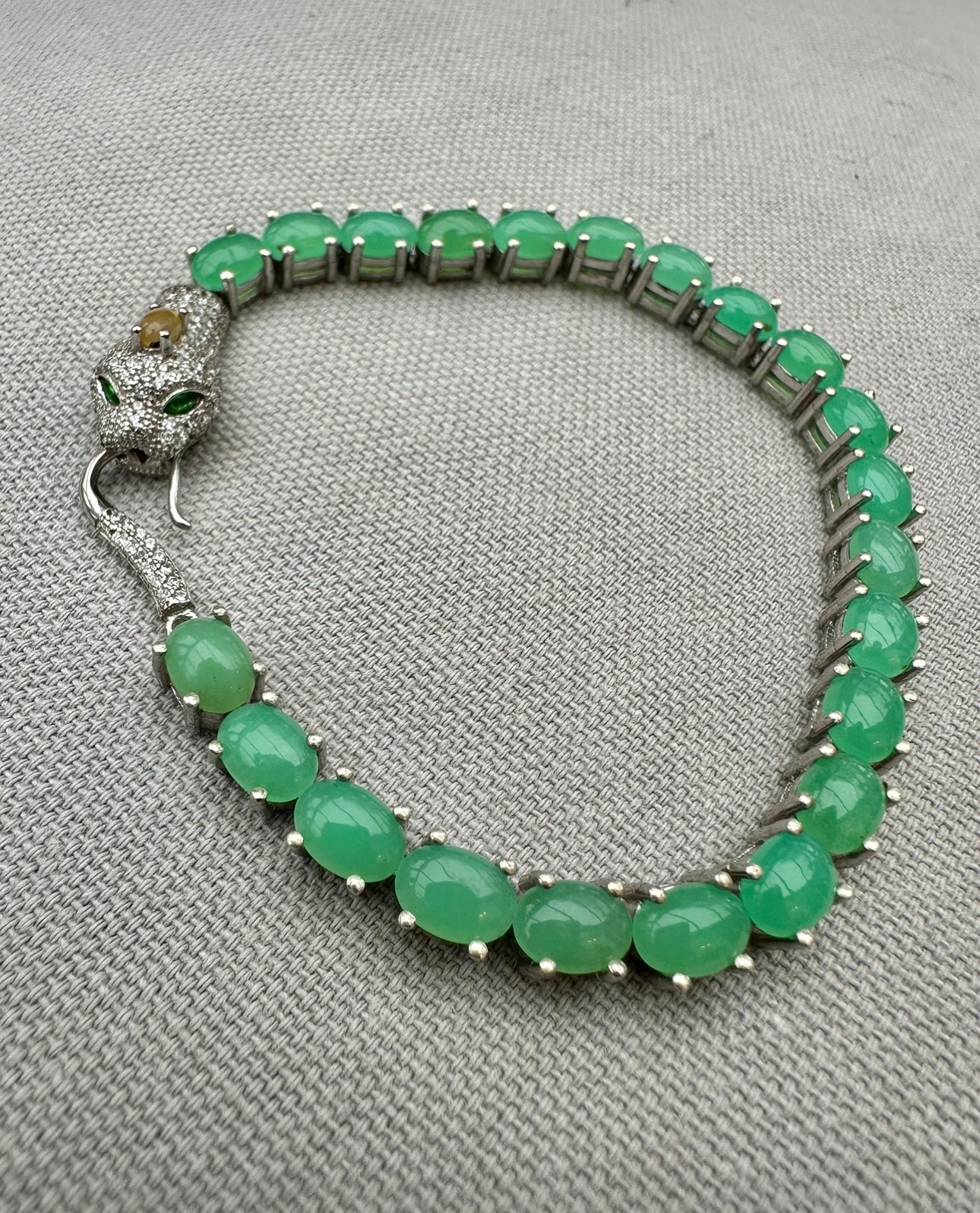Chrysoprase,Quartz and Silver Snake Bracelet