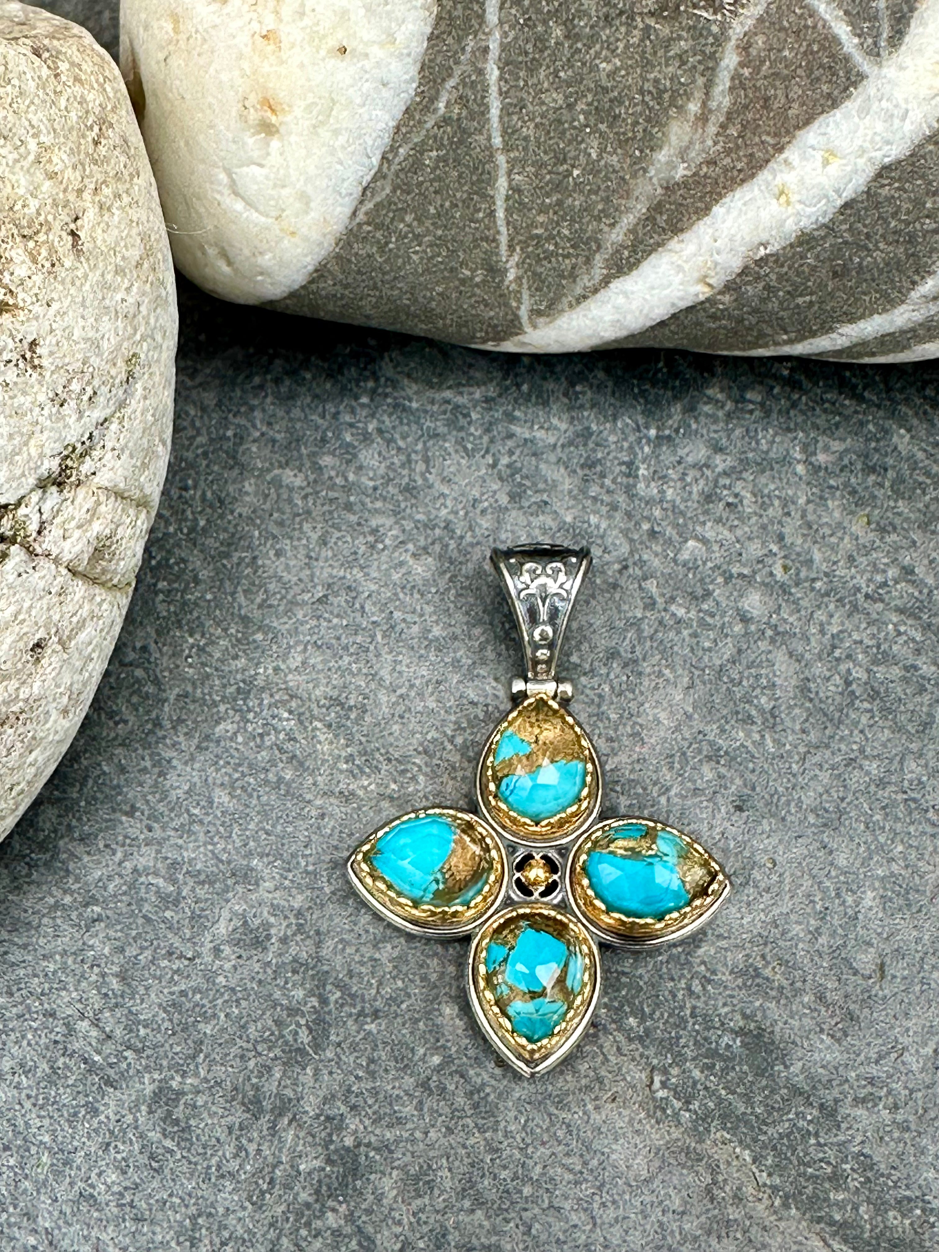 Turquoise Doublet and Silver Pendant Cross