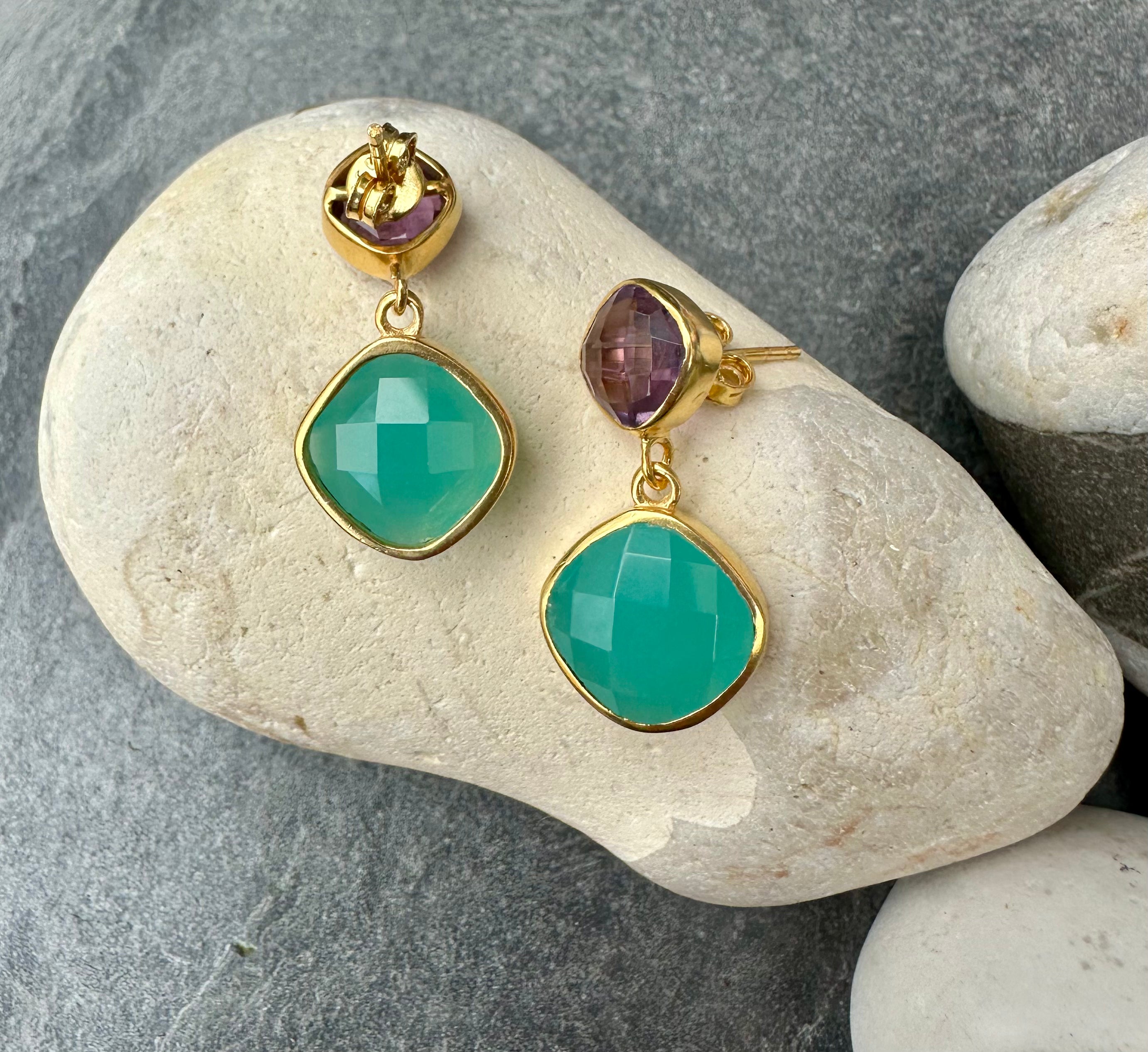Blue Chalcedony and Amethyst Delilah Earrings