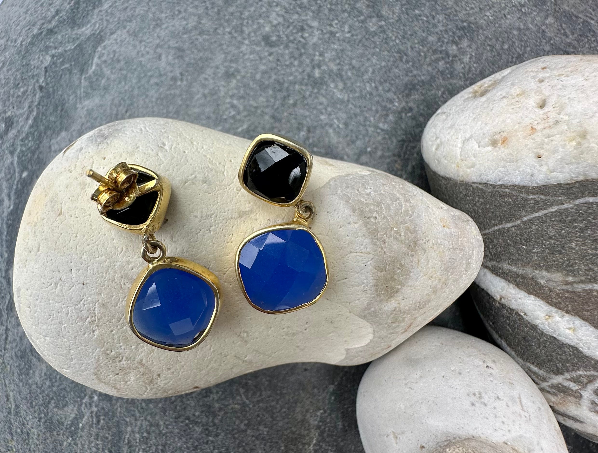 Black Onyx and Hydro Blue Chalcedony Delilah Earrings