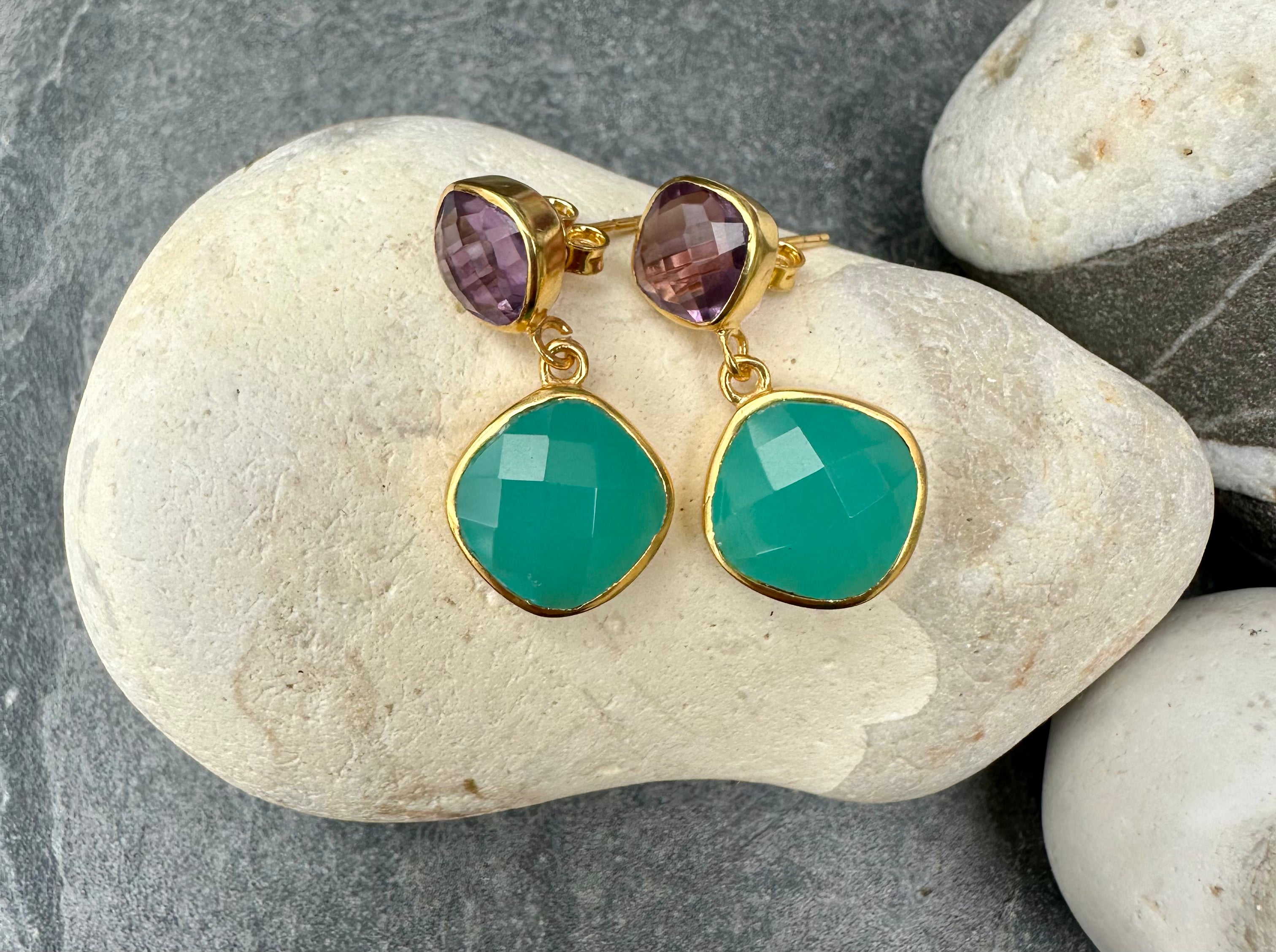 Blue Chalcedony and Amethyst Delilah Earrings
