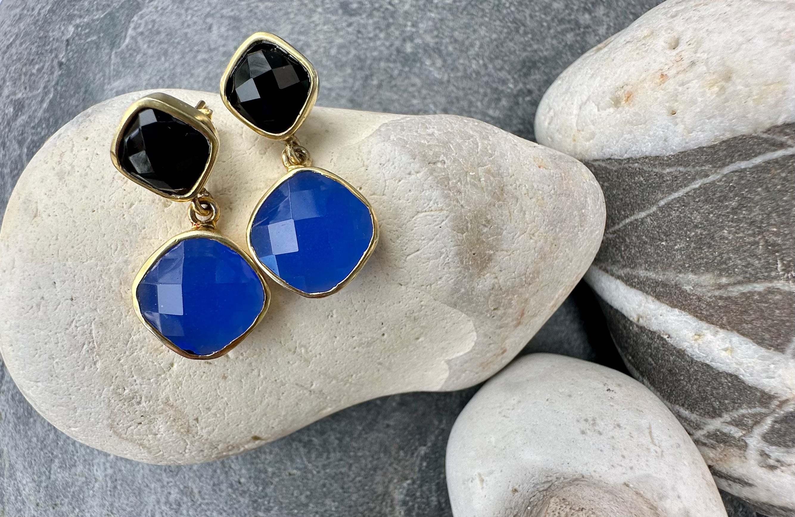 Black Onyx and Hydro Blue Chalcedony Delilah Earrings