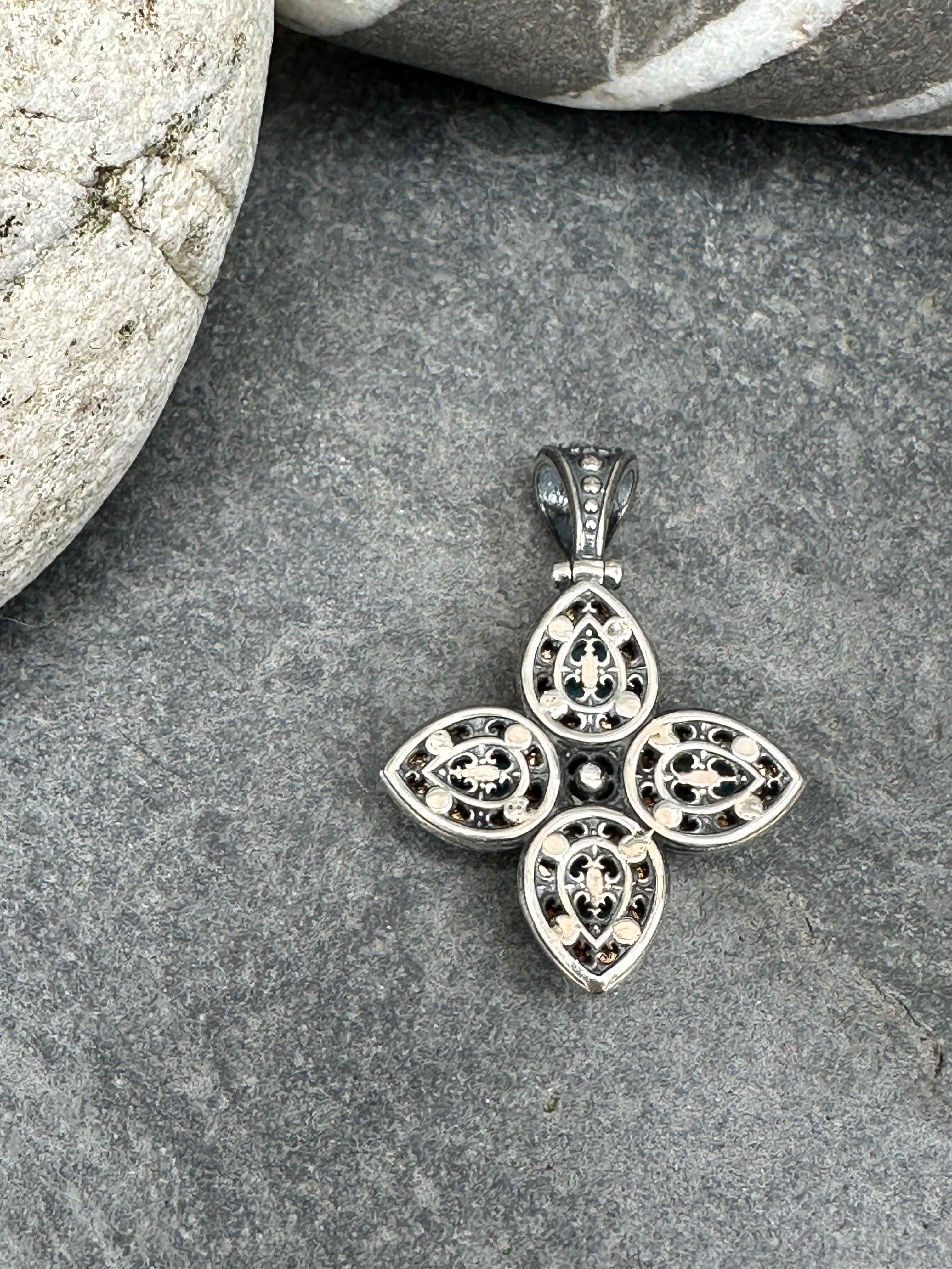 Turquoise Doublet and Silver Pendant Cross