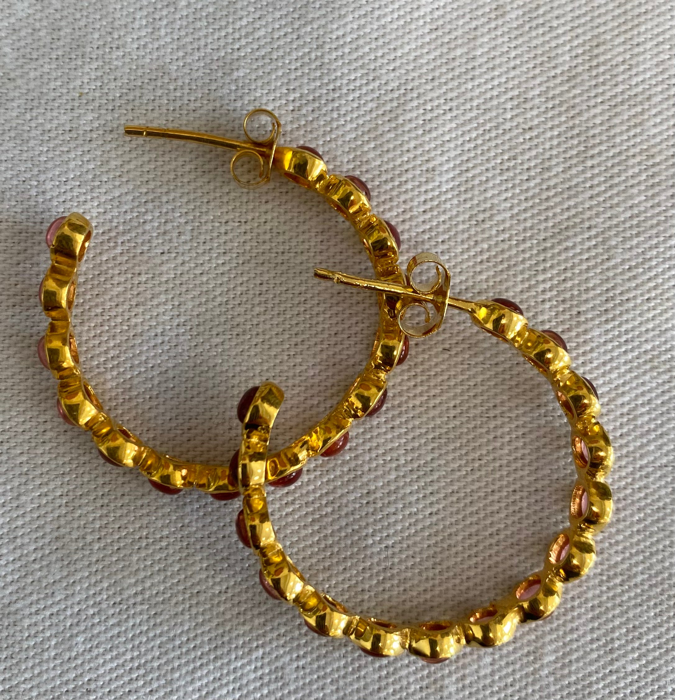 Pink Quartz Gypsy Hoop Earrings